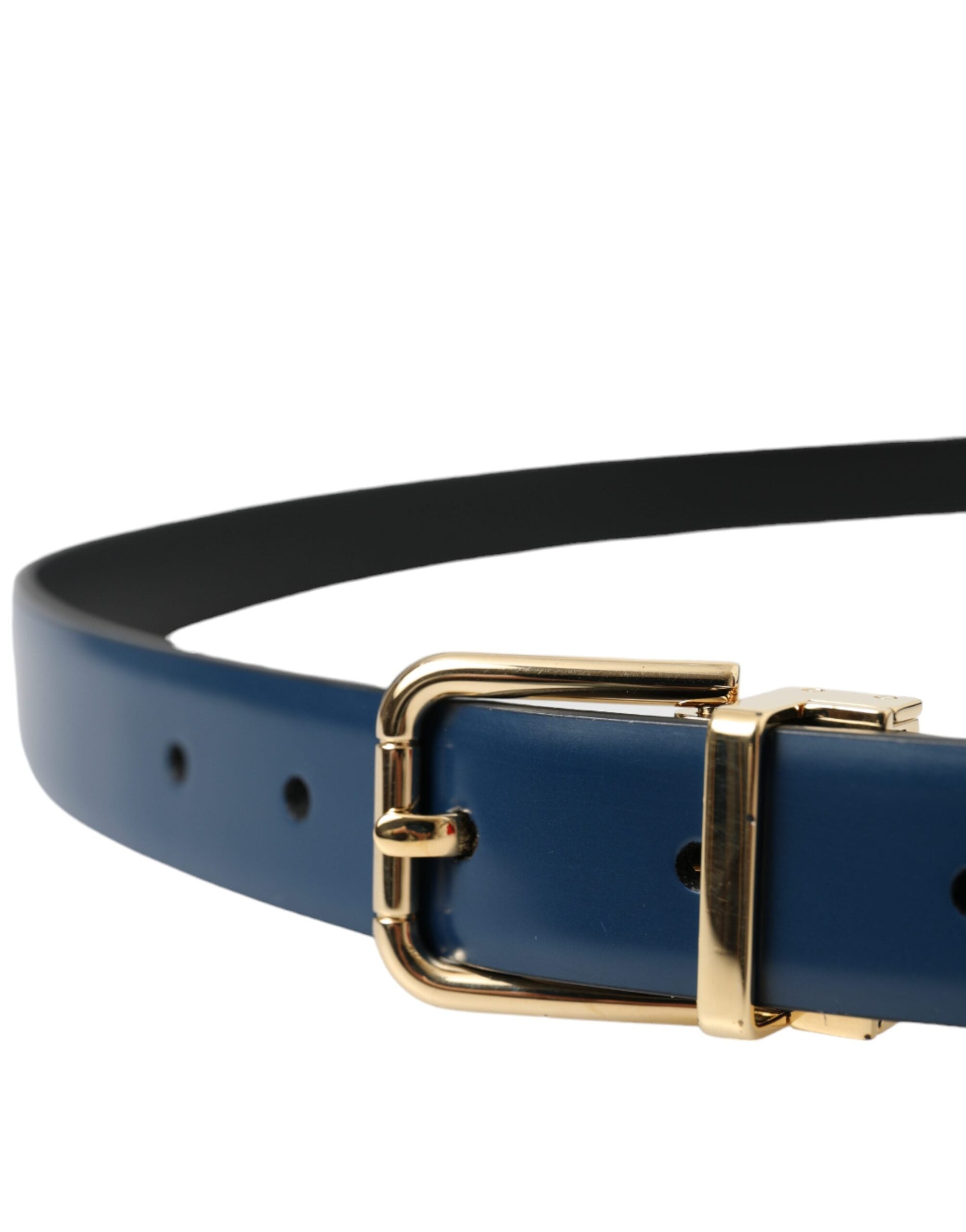 Dolce &amp; Gabbana Blauer Gürtel aus Kalbsleder mit goldener Metallschnalle Herren
