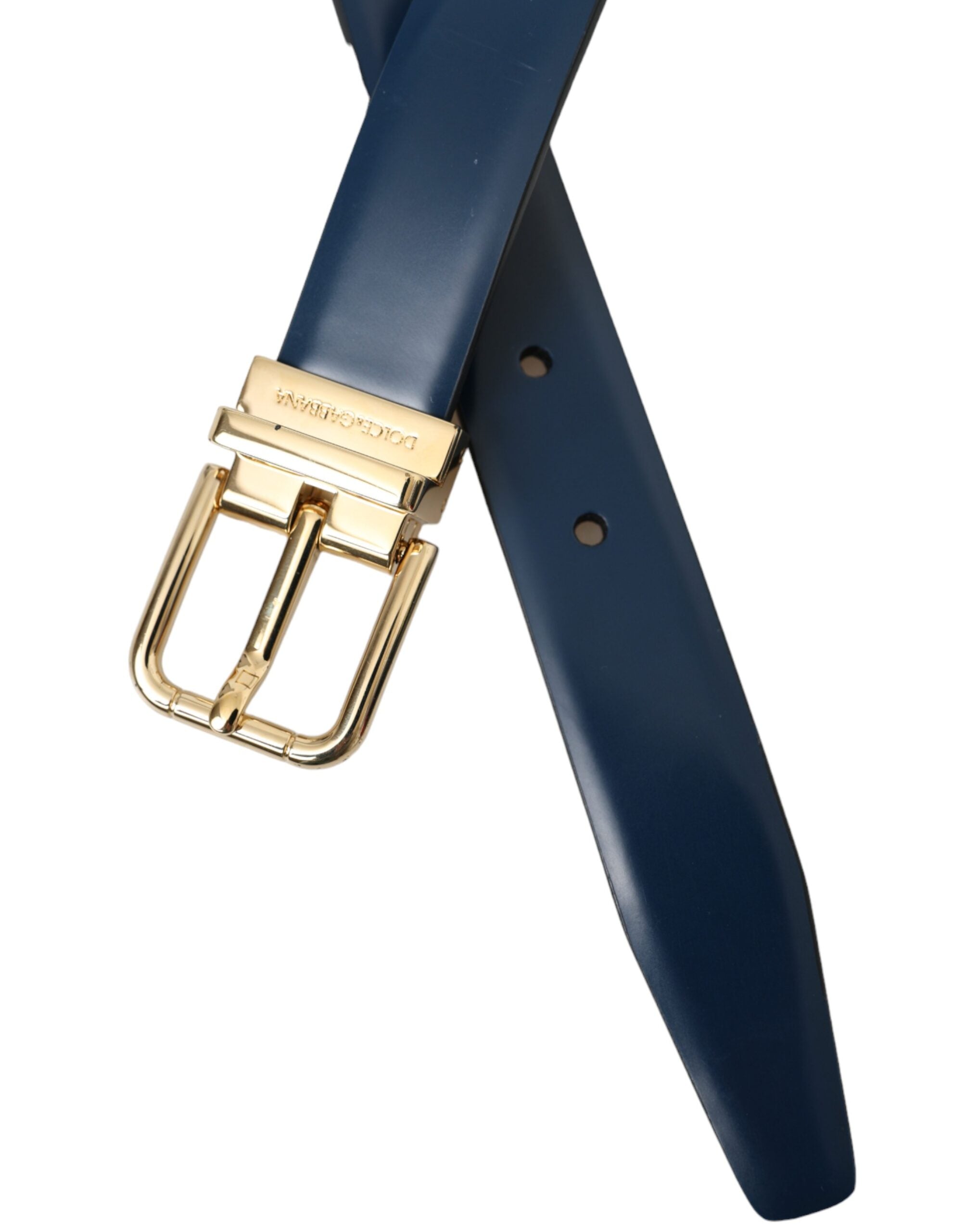 Dolce &amp; Gabbana Blauer Gürtel aus Kalbsleder mit goldener Metallschnalle Herren
