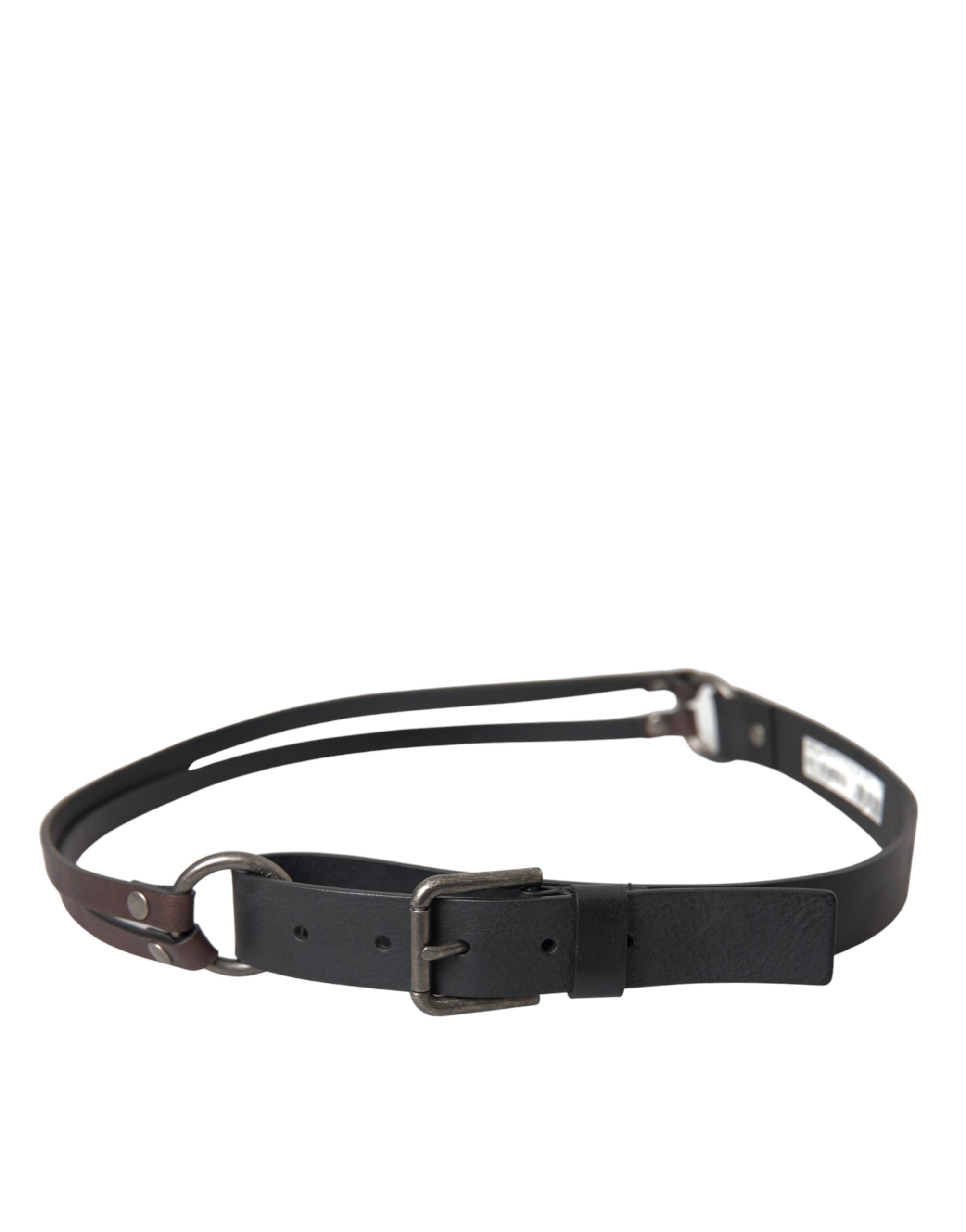 Dolce &amp; Gabbana Gürtel aus schwarzbraunem Leder mit silberner Metallschnalle