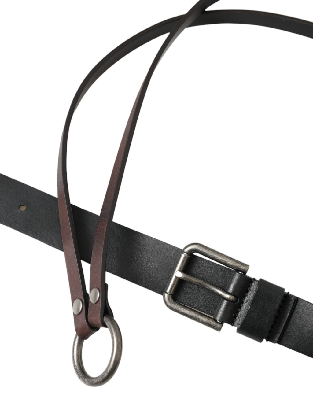 Dolce &amp; Gabbana Gürtel aus schwarzbraunem Leder mit silberner Metallschnalle