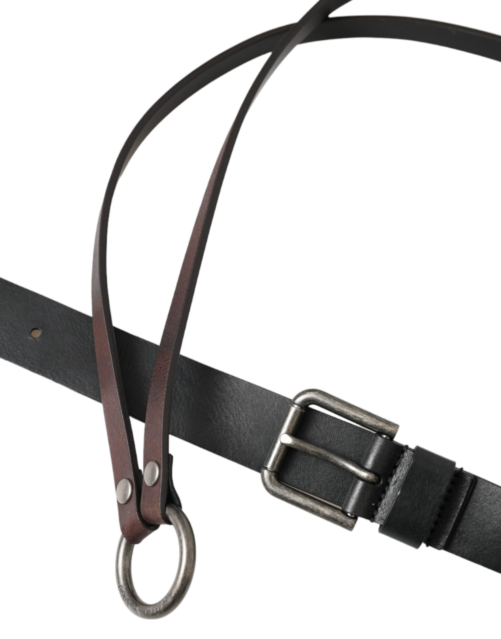 Dolce &amp; Gabbana Gürtel aus schwarzbraunem Leder mit silberner Metallschnalle