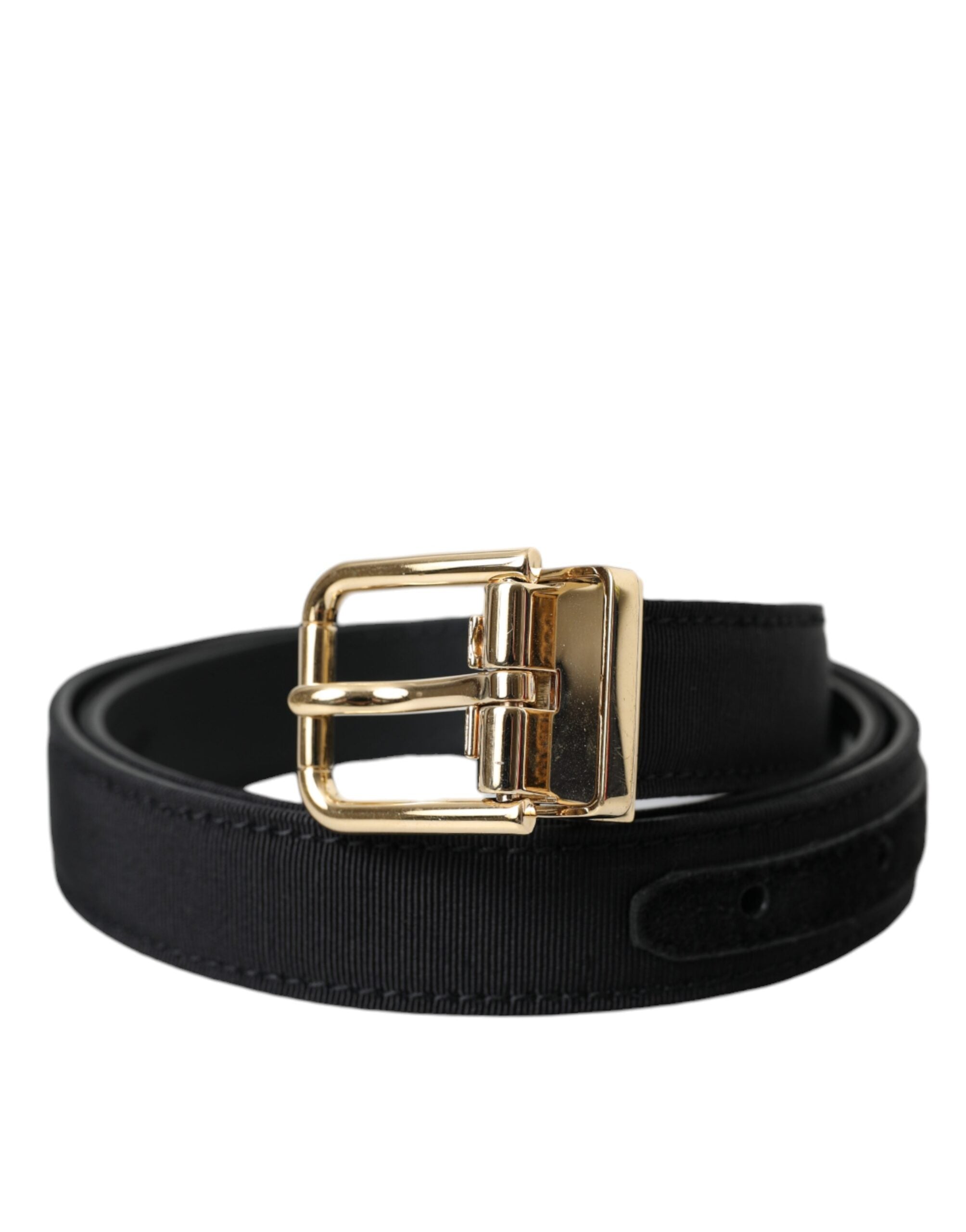Dolce &amp; Gabbana – Schwarzer Grosgrain-Gürtel mit goldener Metallschnalle – Herren
