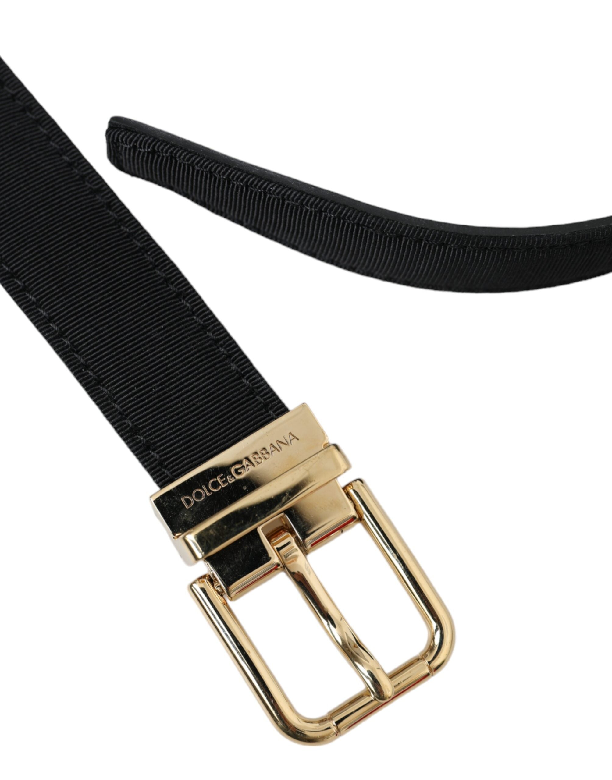 Dolce &amp; Gabbana – Schwarzer Grosgrain-Gürtel mit goldener Metallschnalle – Herren