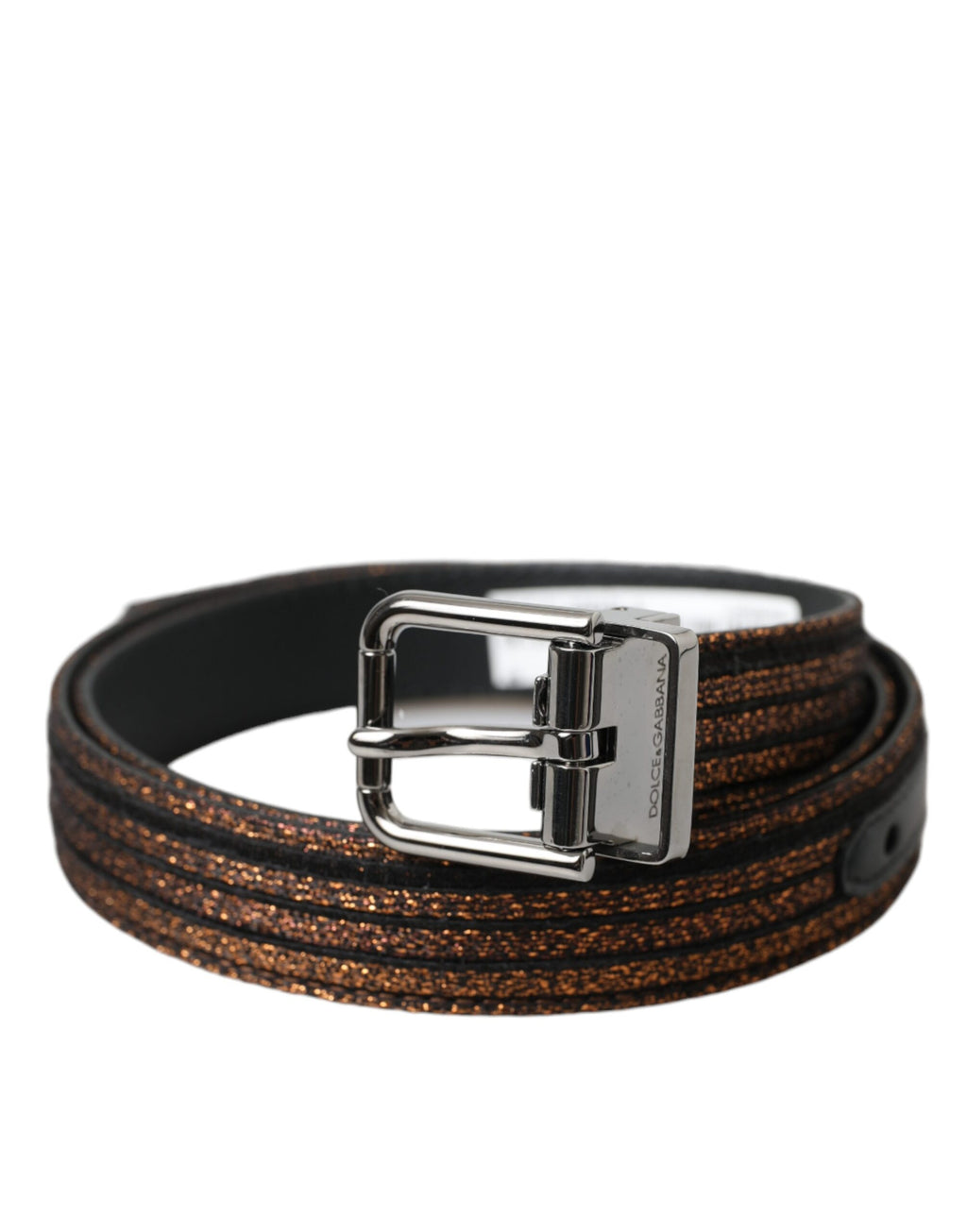 Dolce &amp; Gabbana – Gürtel mit goldenen Jacquardstreifen und silberner Metallschnalle