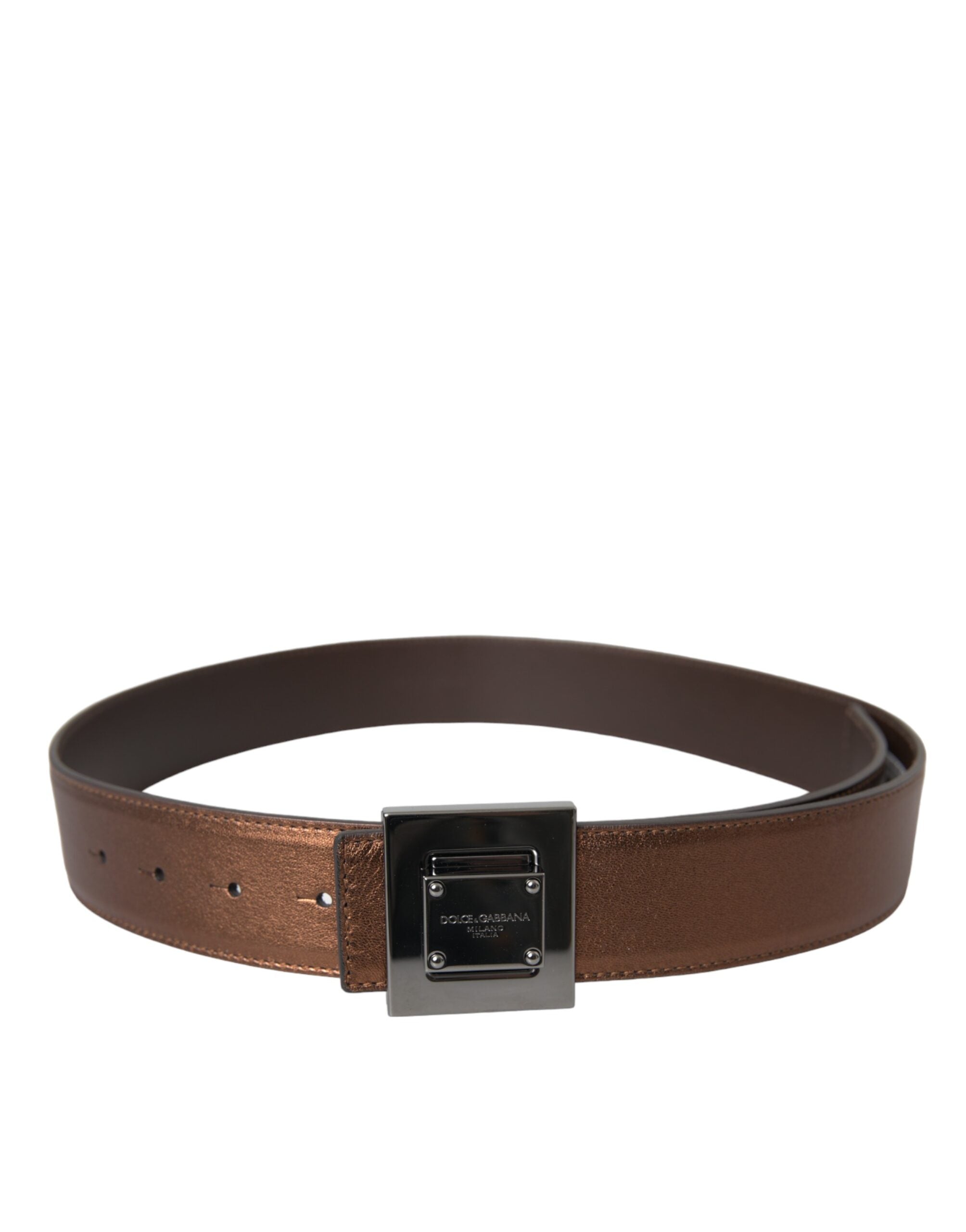 Dolce &amp; Gabbana Gürtel aus metallisch bronzefarbenem Leder mit quadratischer Metallschnalle