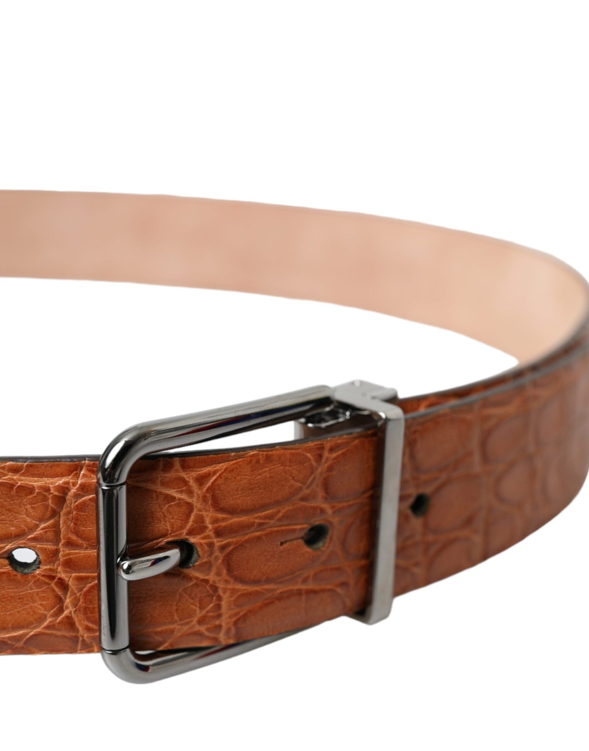Dolce &amp; Gabbana – Brauner Gürtel aus exotischem Leder mit silberner Metallschnalle