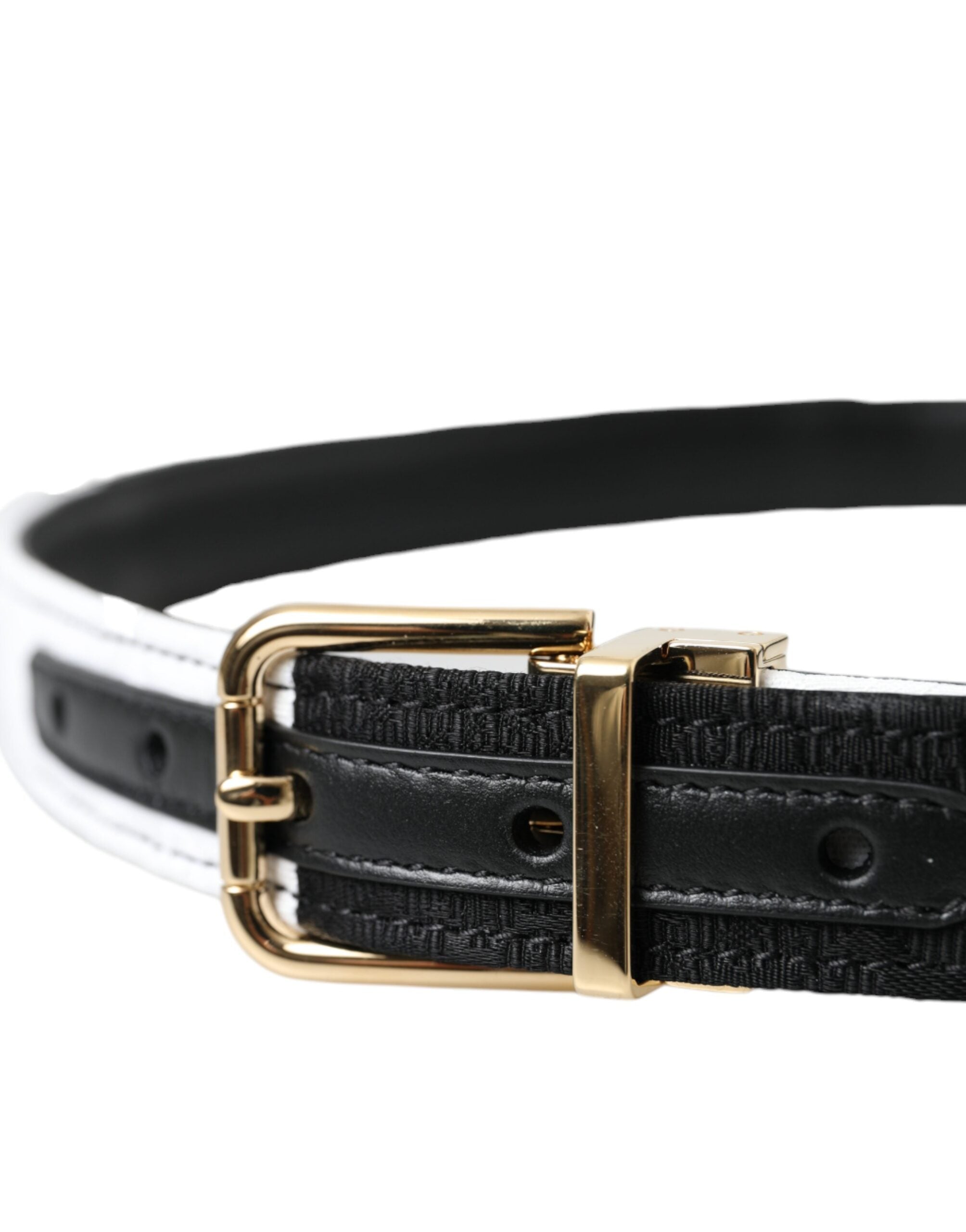 Dolce &amp; Gabbana Schwarz-weißer Patchwork-Gürtel mit goldener Metallschnalle