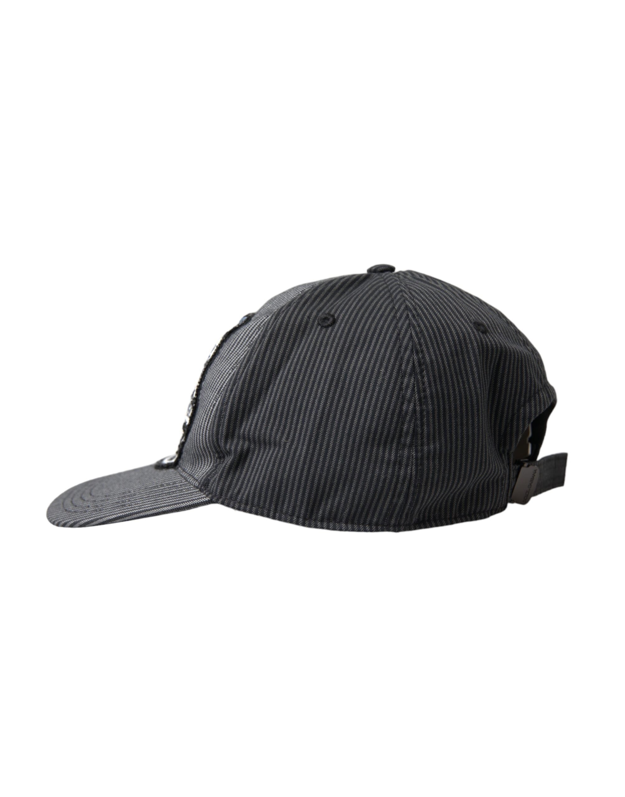 Dolce &amp; Gabbana – Baseballkappe aus schwarzer Baumwolle mit Verzierung für Herren
