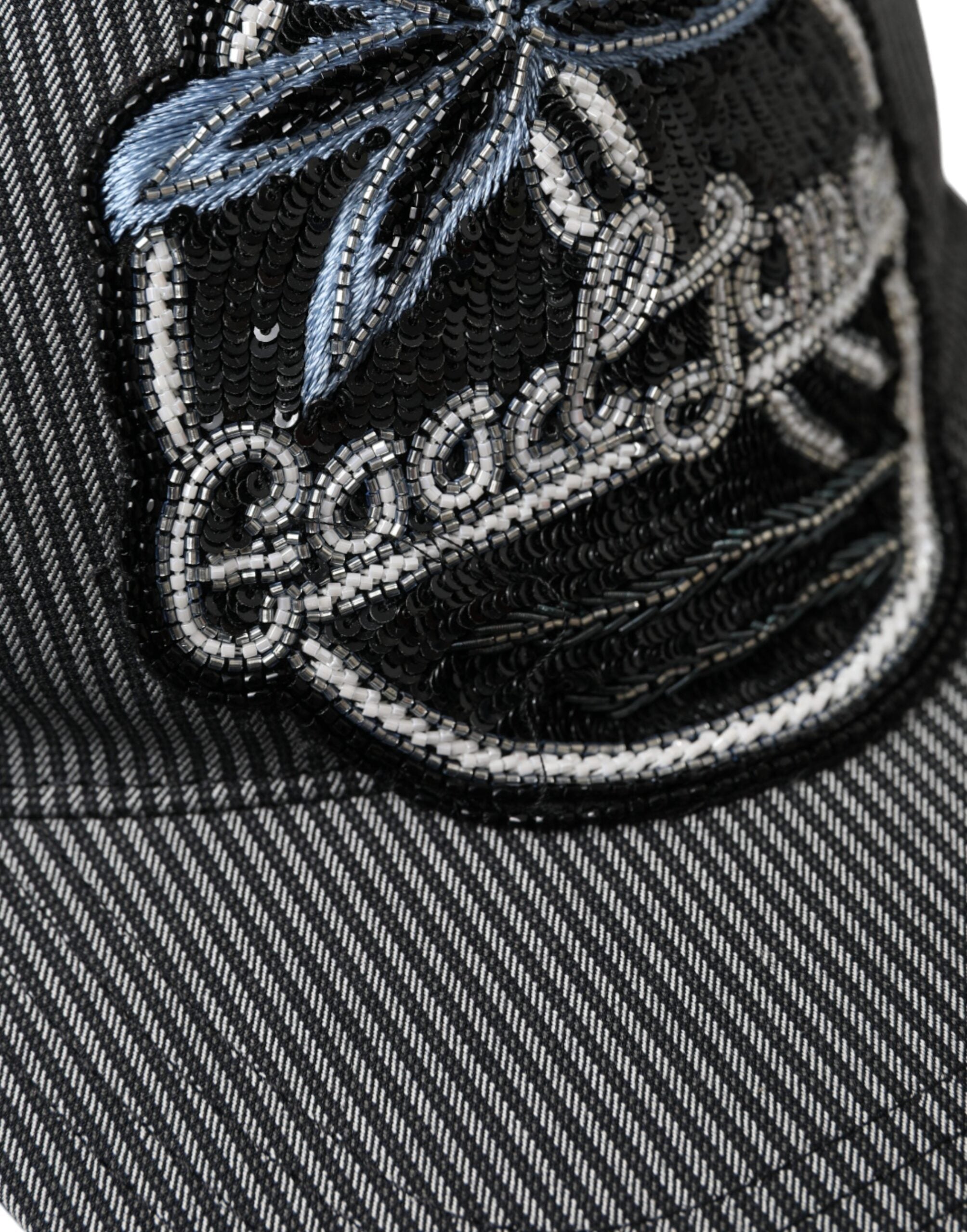 Dolce &amp; Gabbana – Baseballkappe aus schwarzer Baumwolle mit Verzierung für Herren