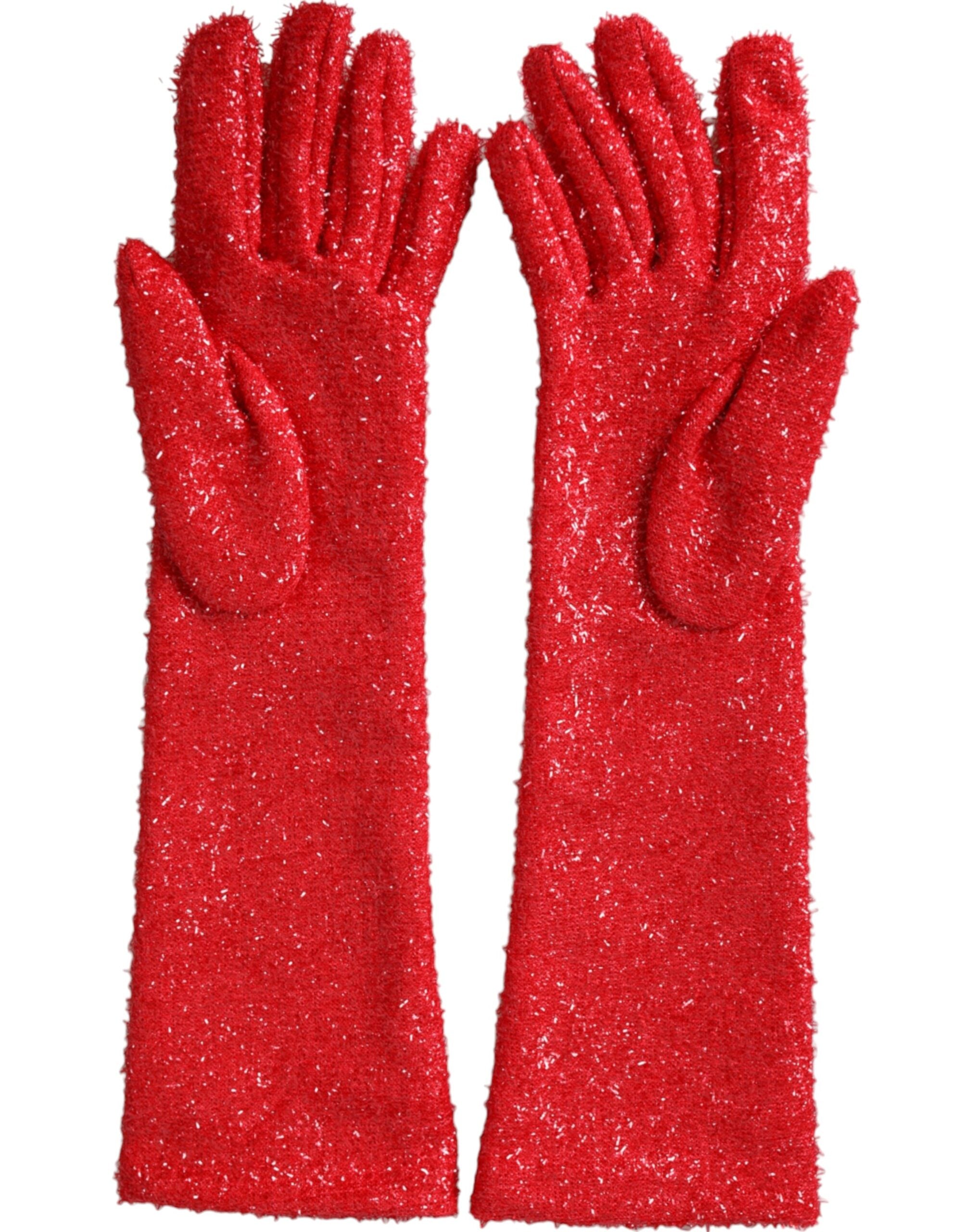 Dolce &amp; Gabbana – Rote Fantasia-Handschuhe mit mittellangem Lurex