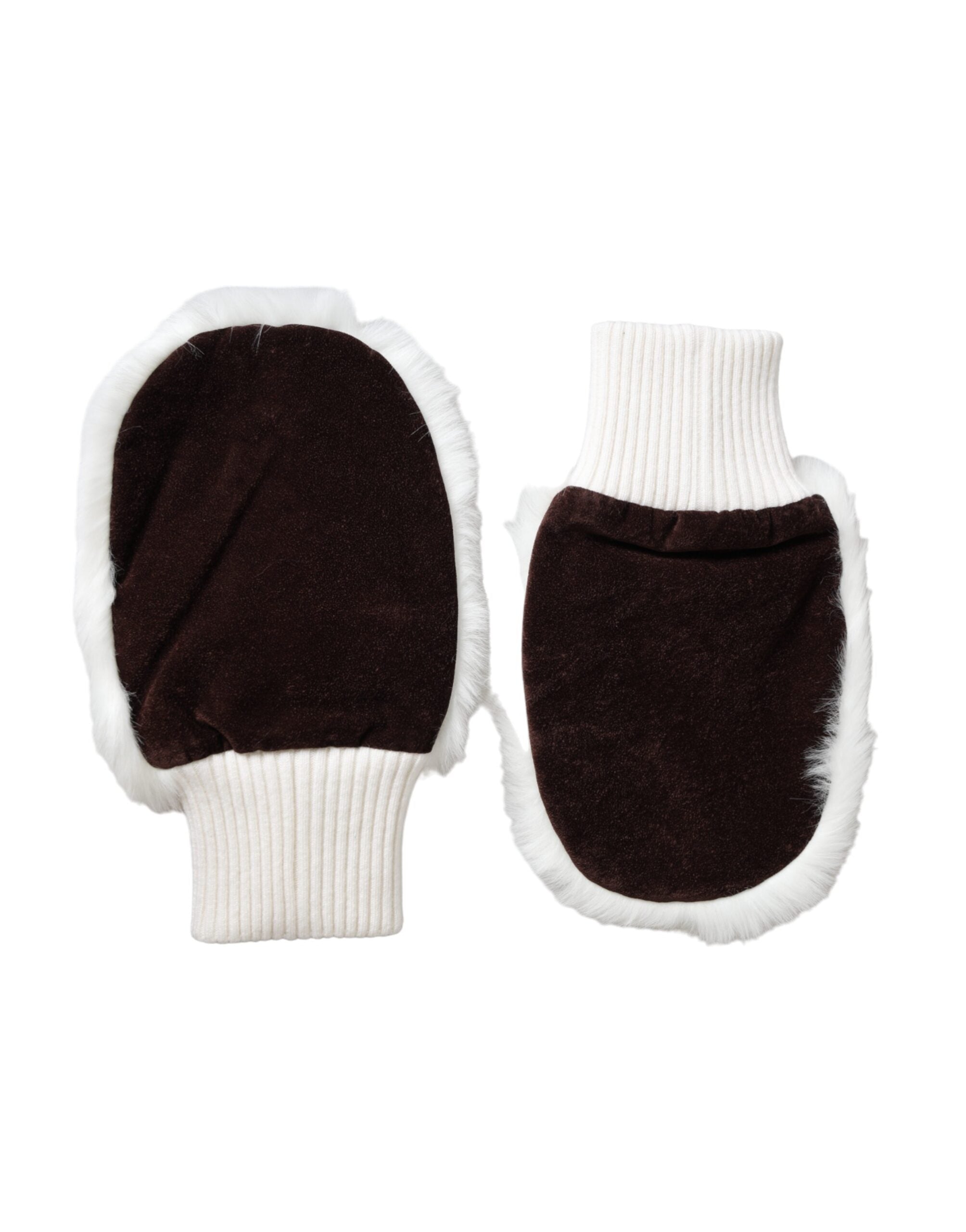 Dolce &amp; Gabbana – Weiße Fäustlinge aus Acryl mit Strickfell am Handgelenk