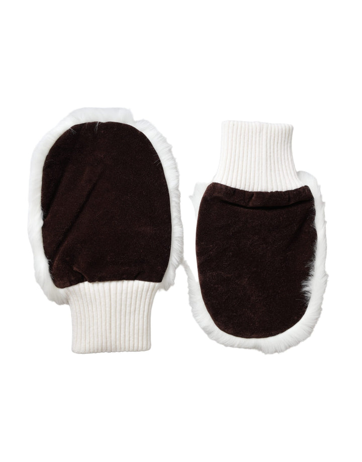 Dolce &amp; Gabbana – Weiße Fäustlinge aus Acryl mit Strickfell am Handgelenk