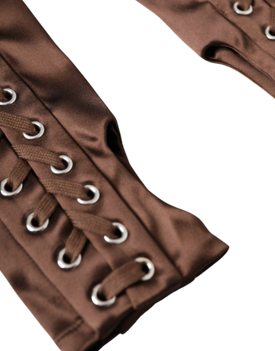Dolce &amp; Gabbana – Fingerlose Handschuhe aus braunem Acetat mit Schnürung