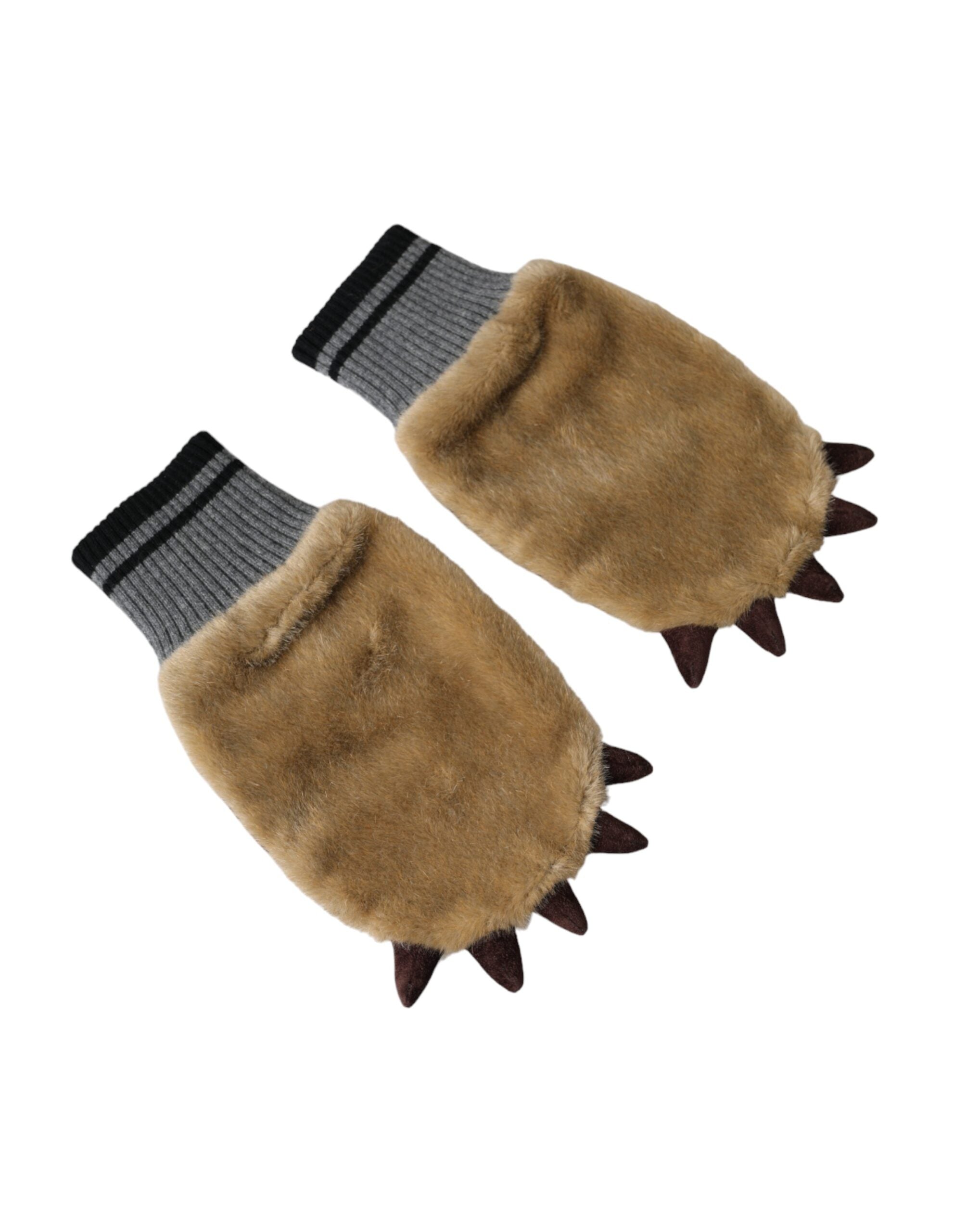 Dolce &amp; Gabbana Beige Fäustlinge aus Acryl mit Strickfell am Handgelenk