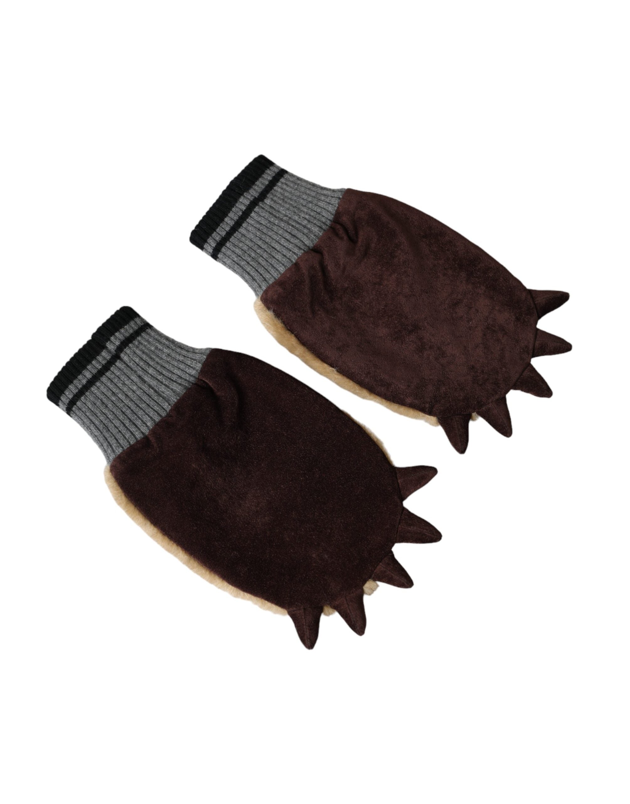 Dolce &amp; Gabbana Beige Fäustlinge aus Acryl mit Strickfell am Handgelenk