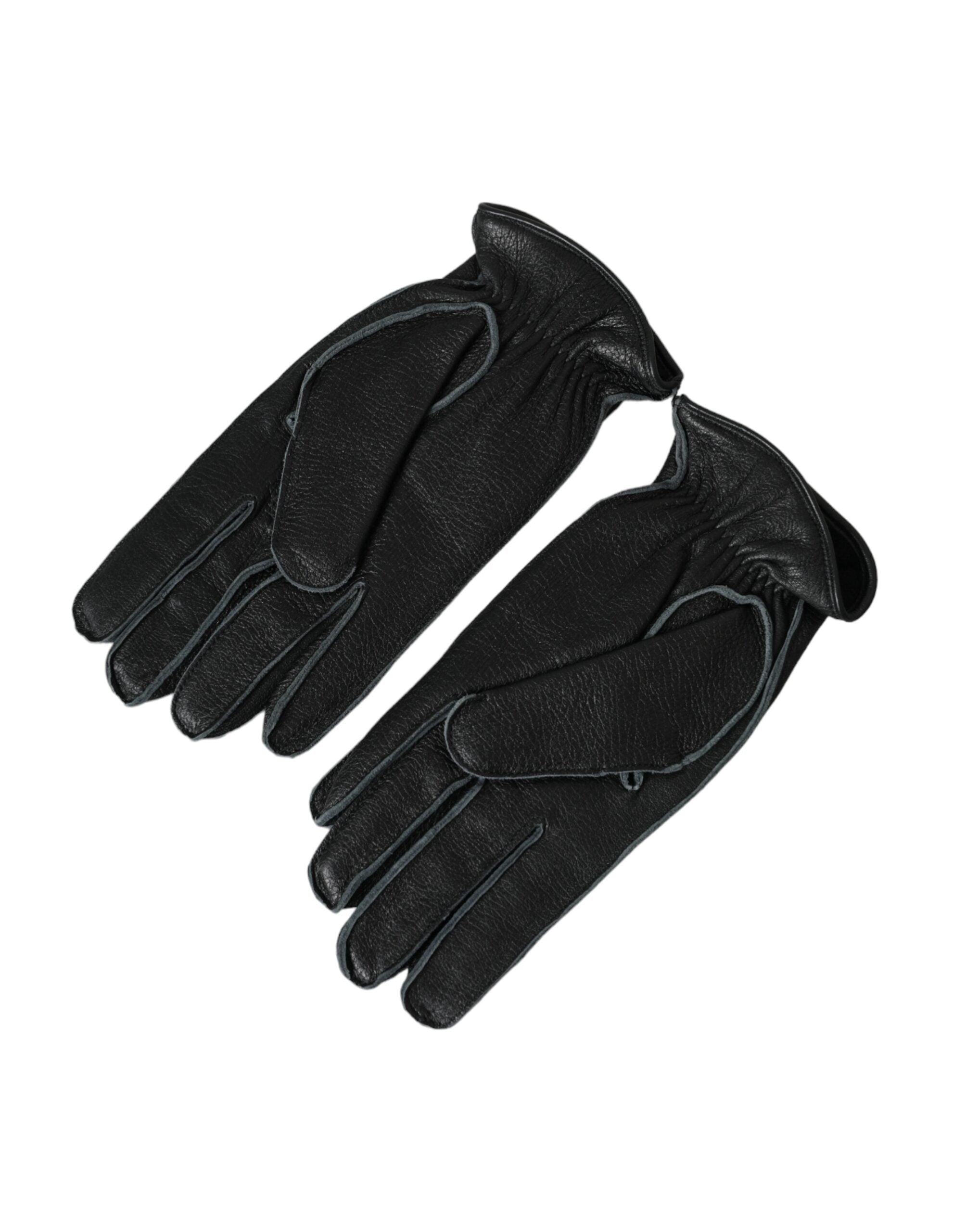 Dolce &amp; Gabbana – Handgelenklange Handschuhe aus schwarzem Hirschleder