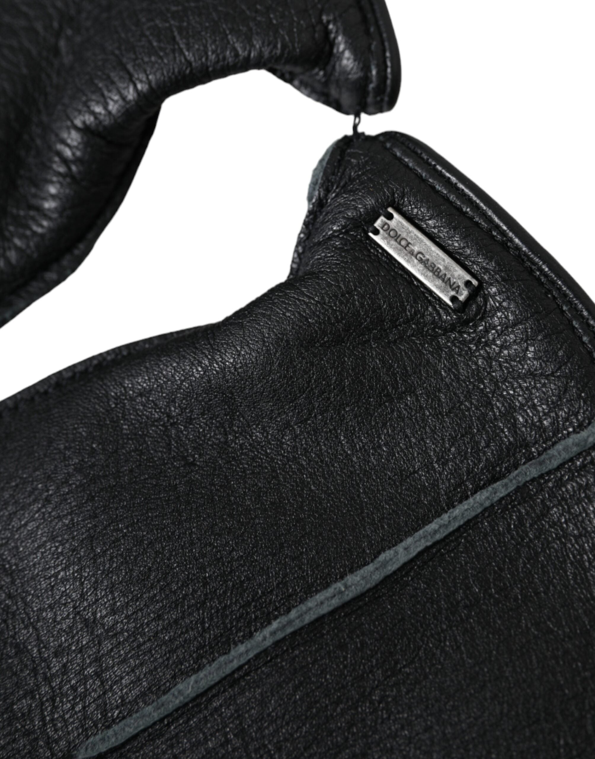 Dolce &amp; Gabbana – Handgelenklange Handschuhe aus schwarzem Hirschleder