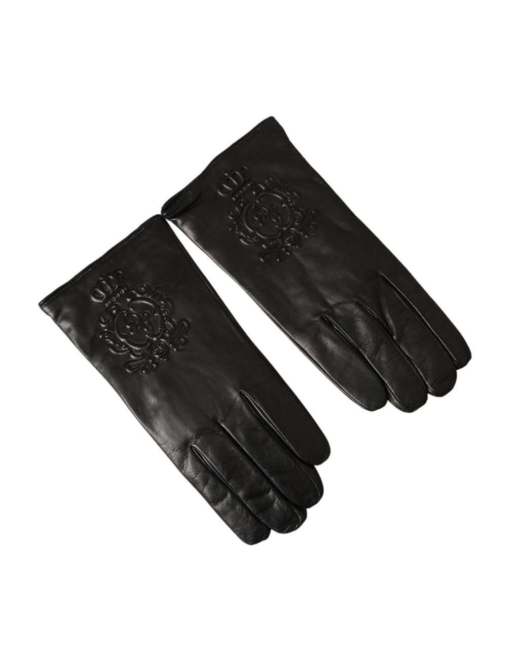 Dolce &amp; Gabbana – Kurze Handschuhe aus schwarzem Leder mit geprägtem Logo