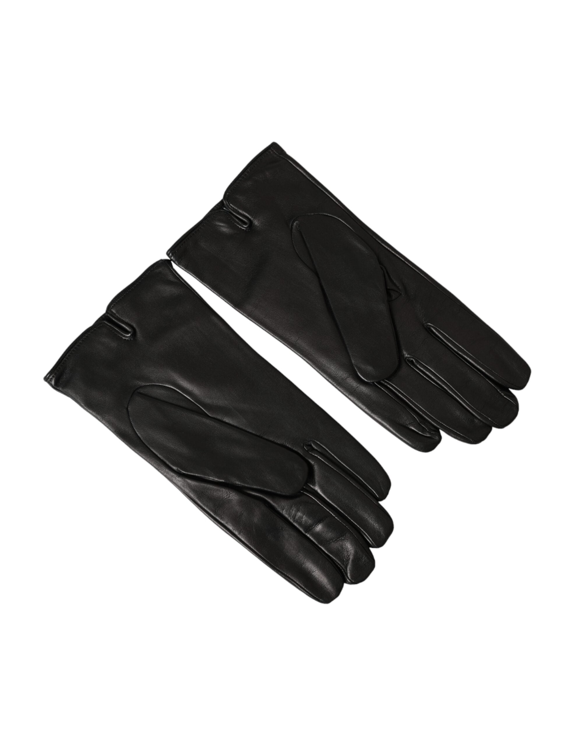 Dolce &amp; Gabbana – Kurze Handschuhe aus schwarzem Leder mit geprägtem Logo