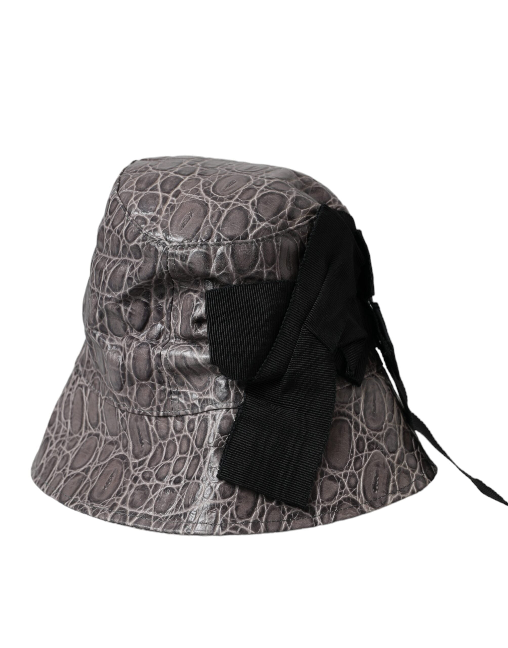 Dolce &amp; Gabbana – Fischerhut aus schwarz-grau gemustertem Leder