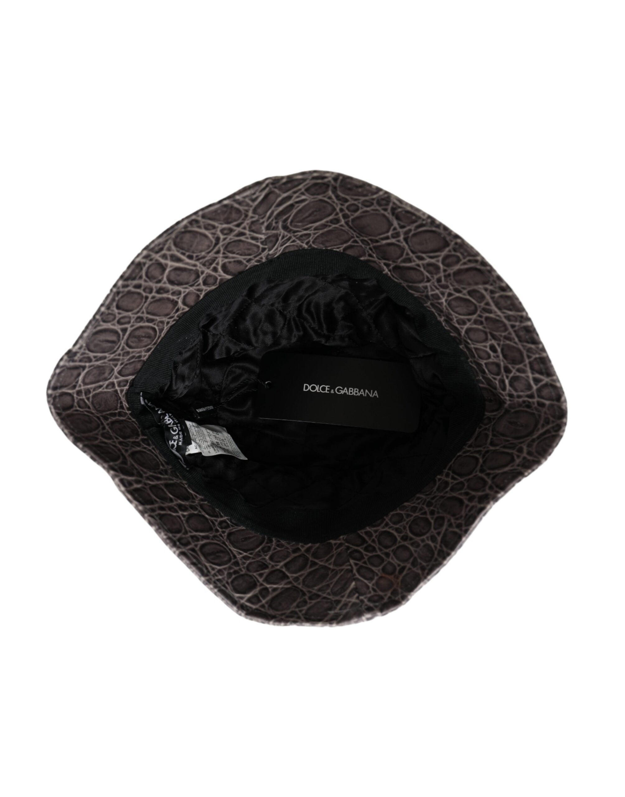 Dolce &amp; Gabbana – Fischerhut aus schwarz-grau gemustertem Leder