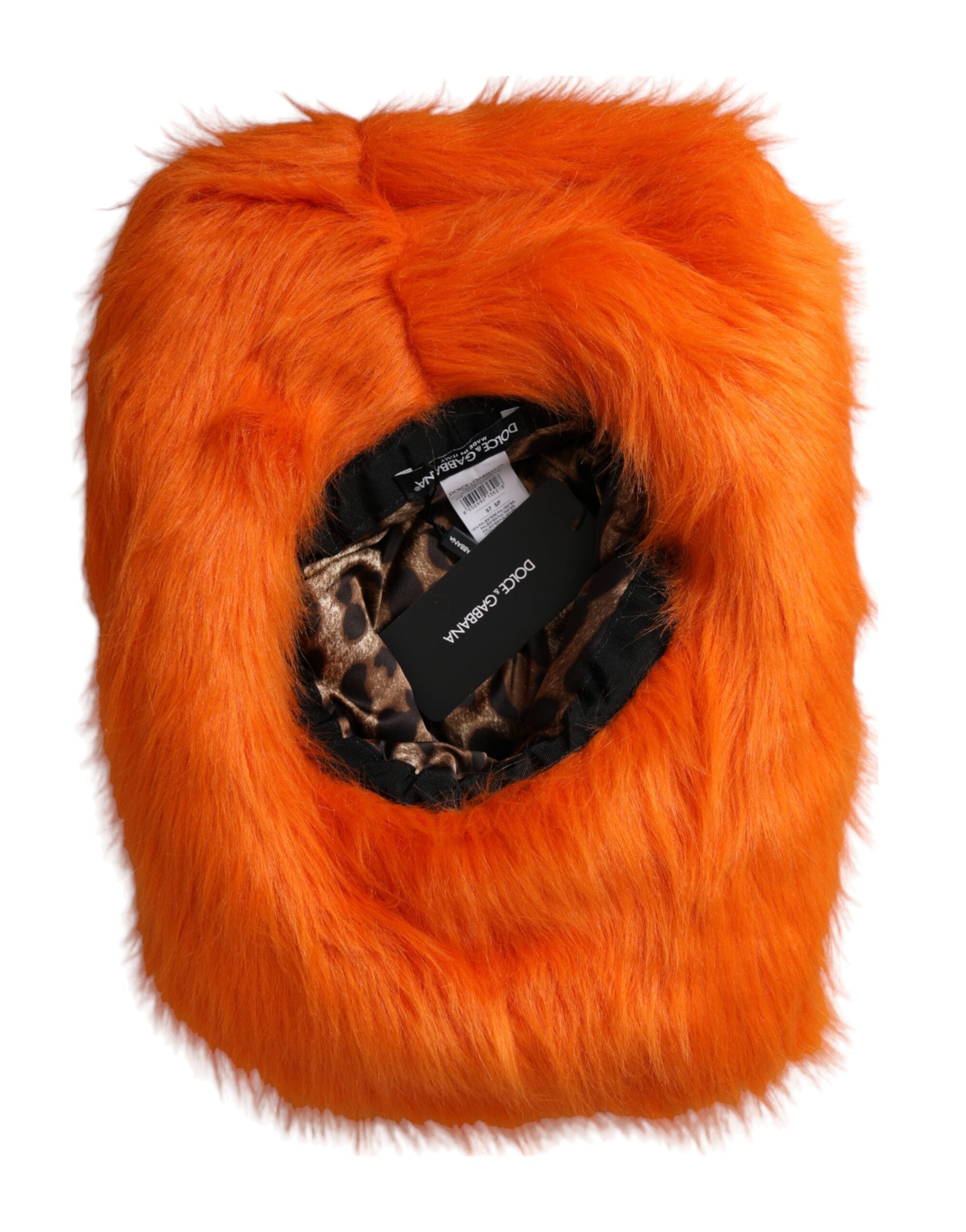 Dolce &amp; Gabbana Orangefarbener Fedora-Hut aus Polyester mit Kunstfell