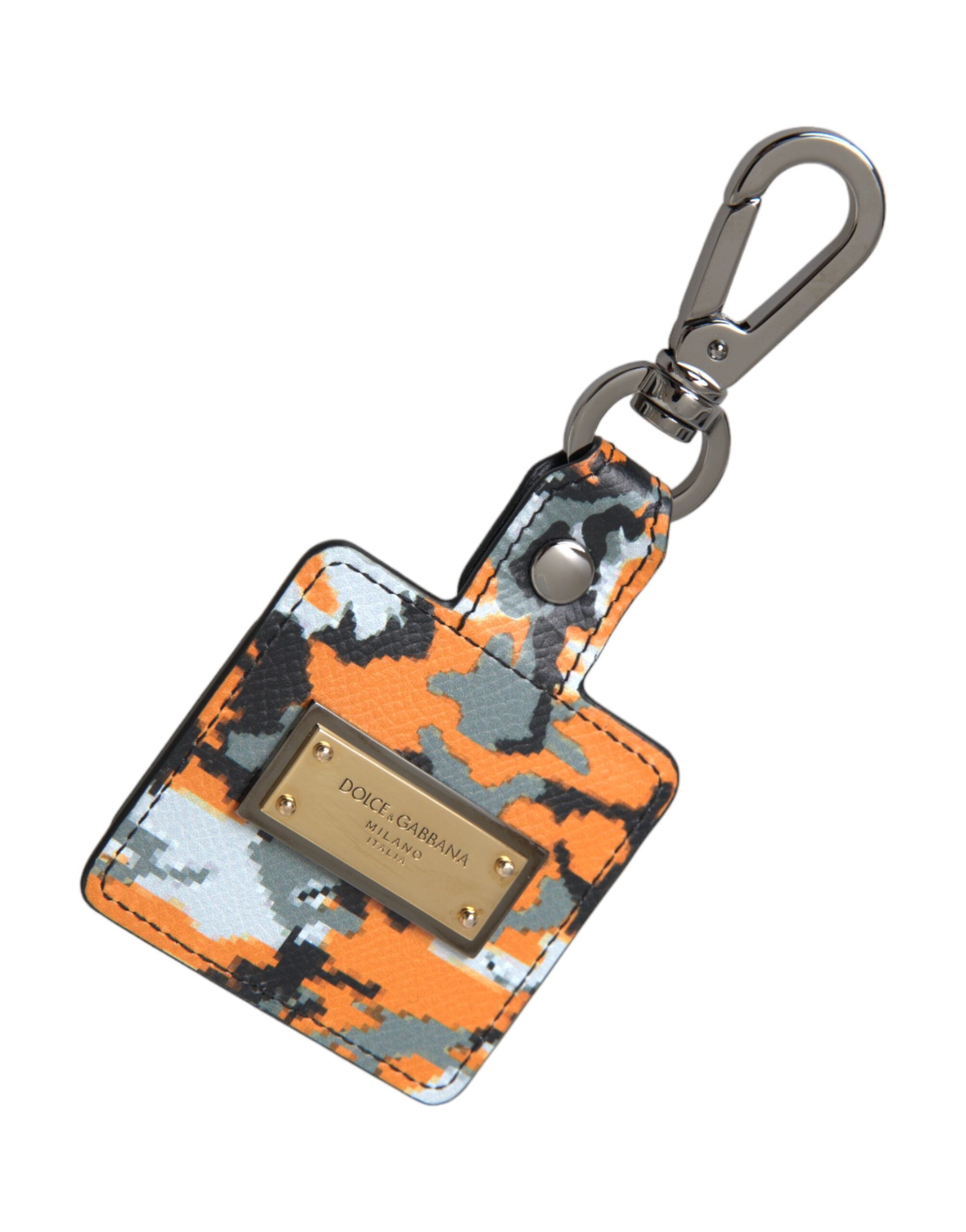 Dolce &amp; Gabbana Airpods-Hülle aus Leder mit mehrfarbigem Camouflage-Print und Logo aus Metall