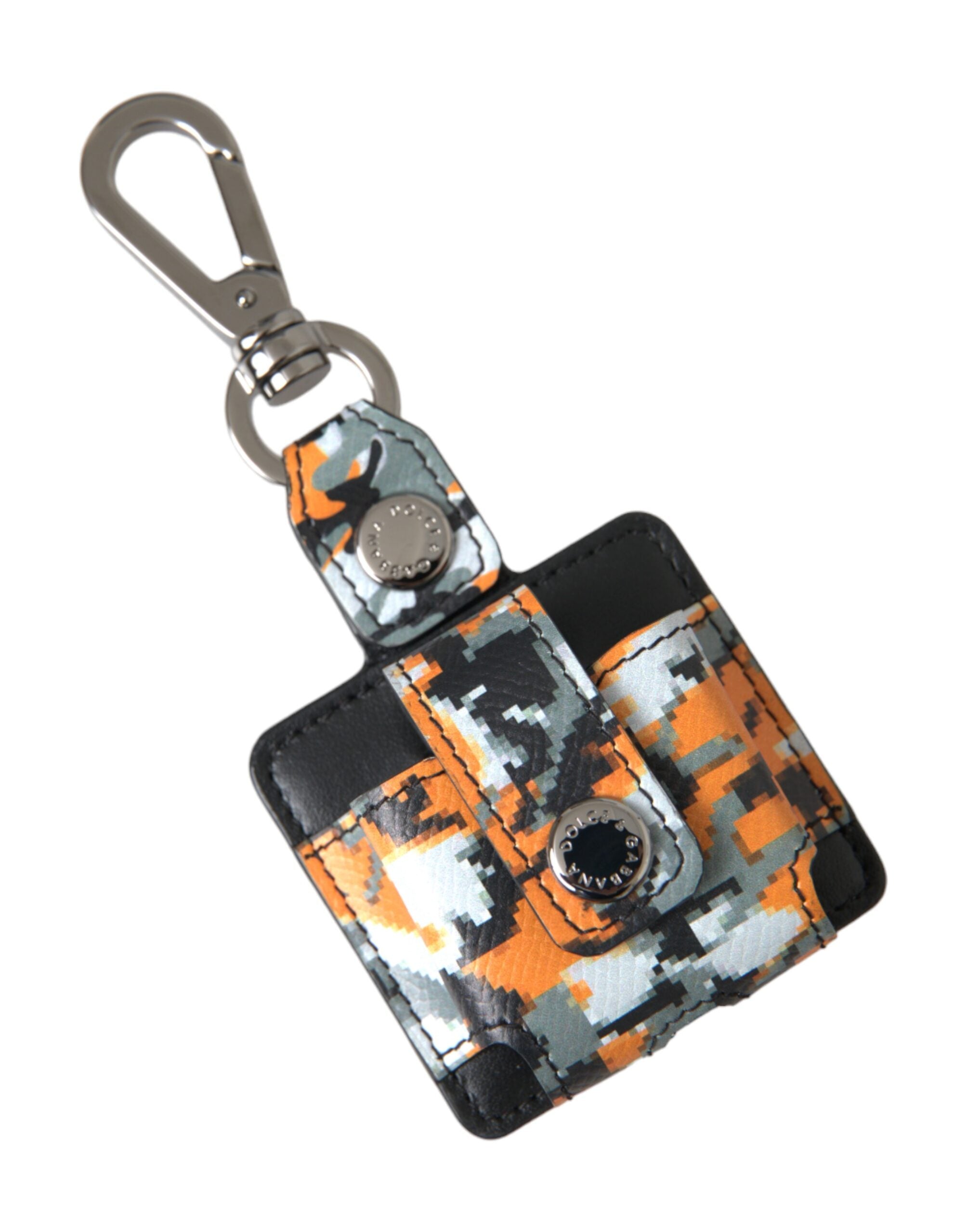 Dolce &amp; Gabbana Airpods-Hülle aus Leder mit mehrfarbigem Camouflage-Print und Logo aus Metall