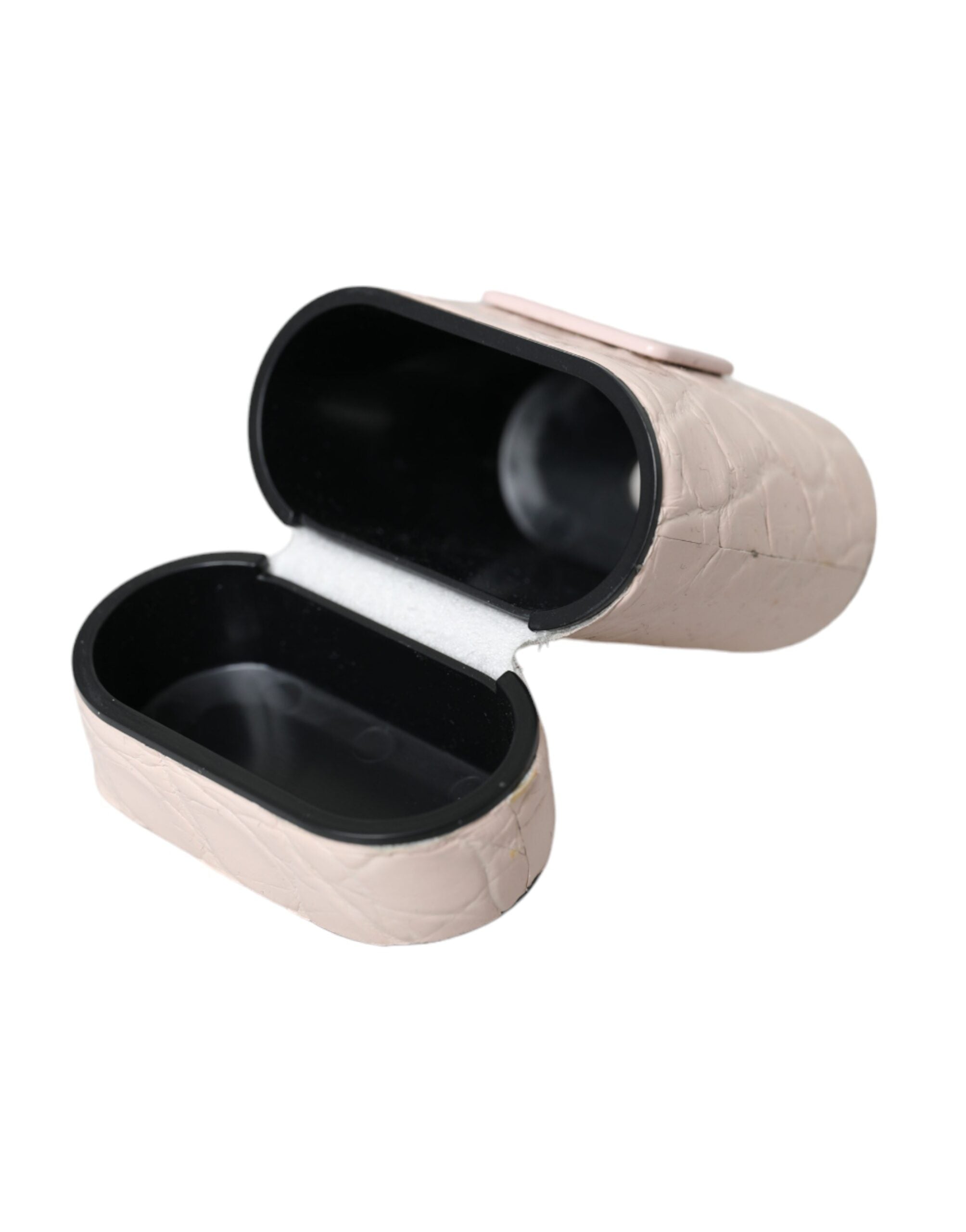 Dolce &amp; Gabbana – Airpods-Hülle aus hellrosa Leder mit Metall-Logoplakette