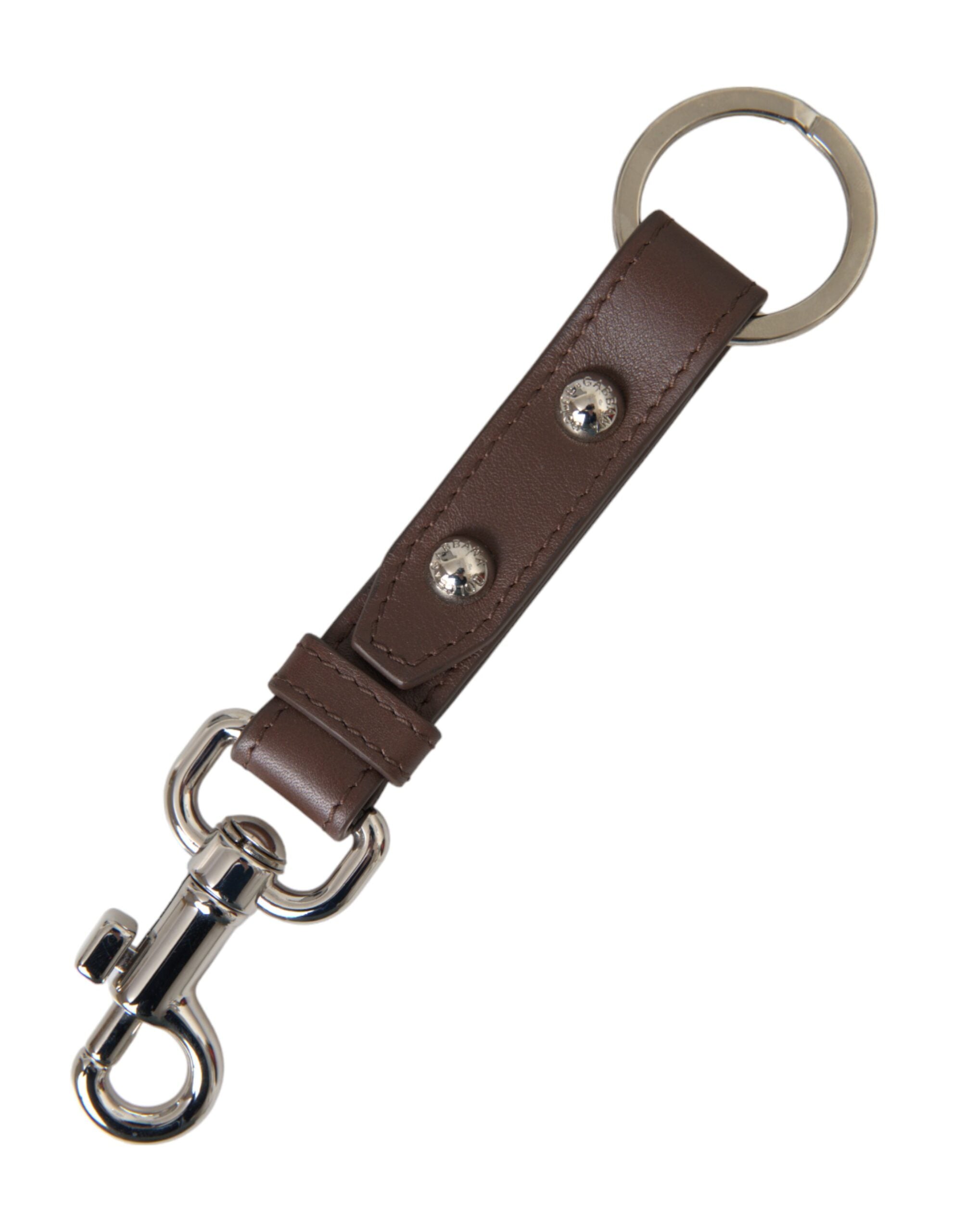 Dolce &amp; Gabbana Schlüsselanhänger aus schlichtem Leder in Silbermessing, Braun