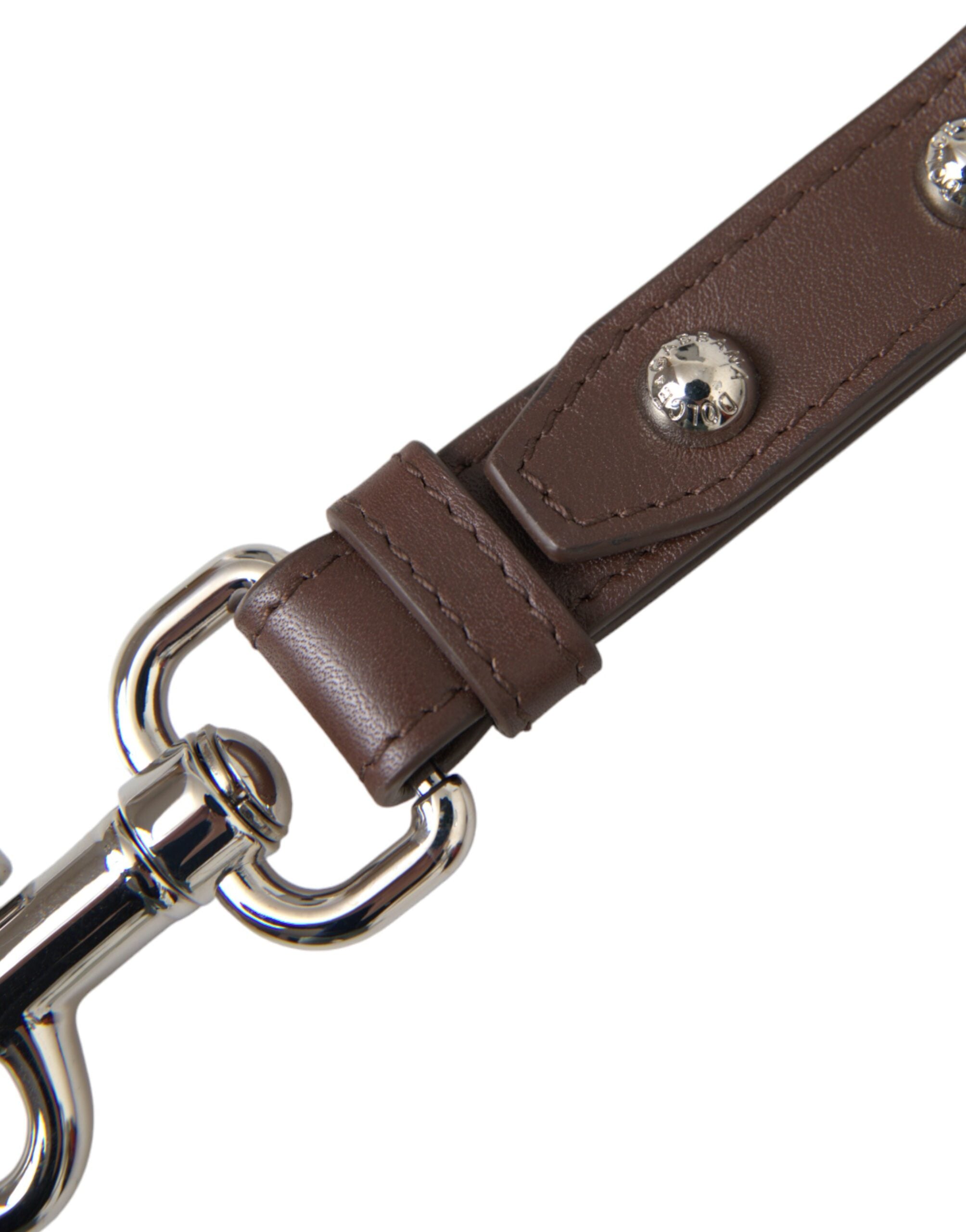 Dolce &amp; Gabbana Schlüsselanhänger aus schlichtem Leder in Silbermessing, Braun