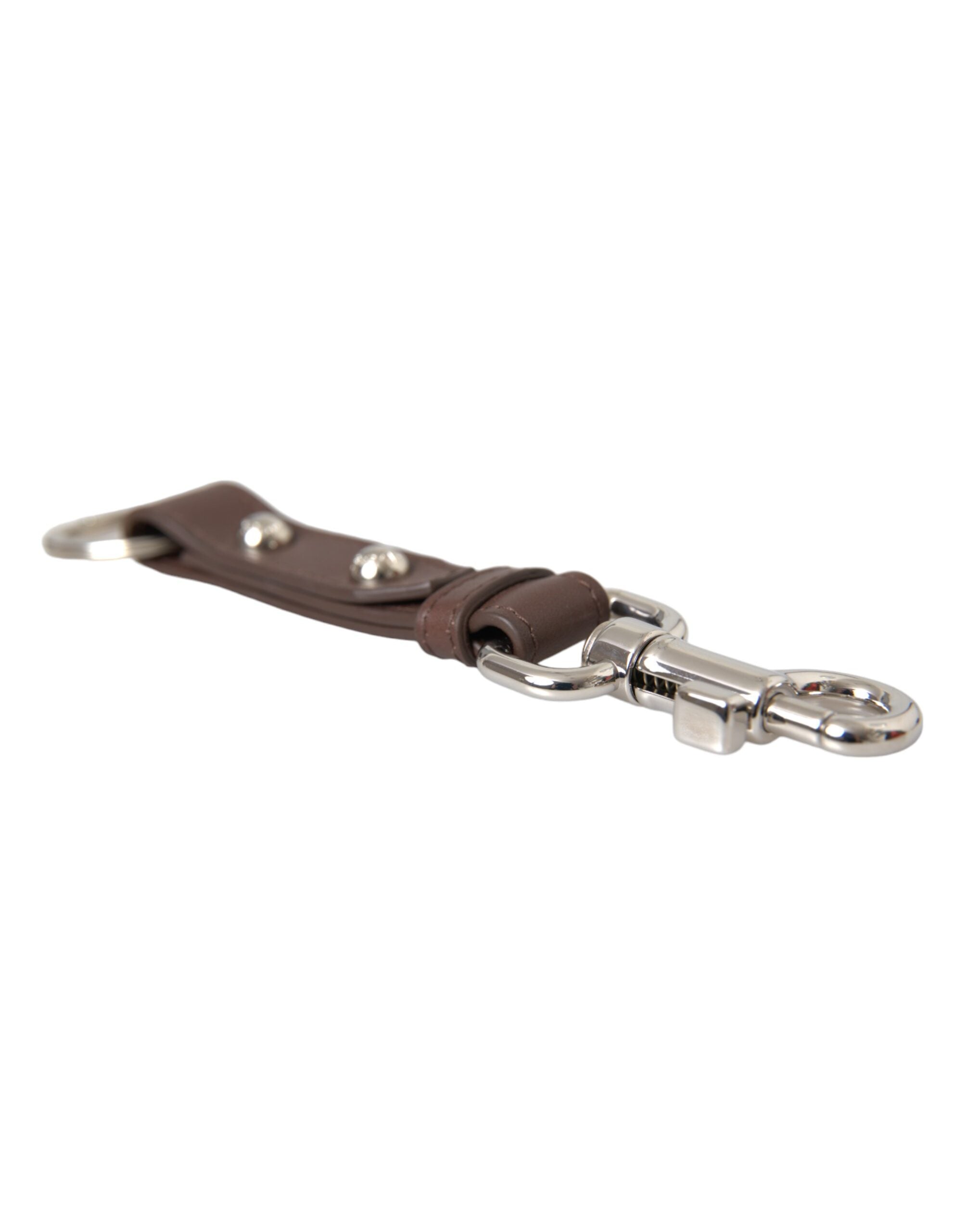 Dolce &amp; Gabbana Schlüsselanhänger aus schlichtem Leder in Silbermessing, Braun