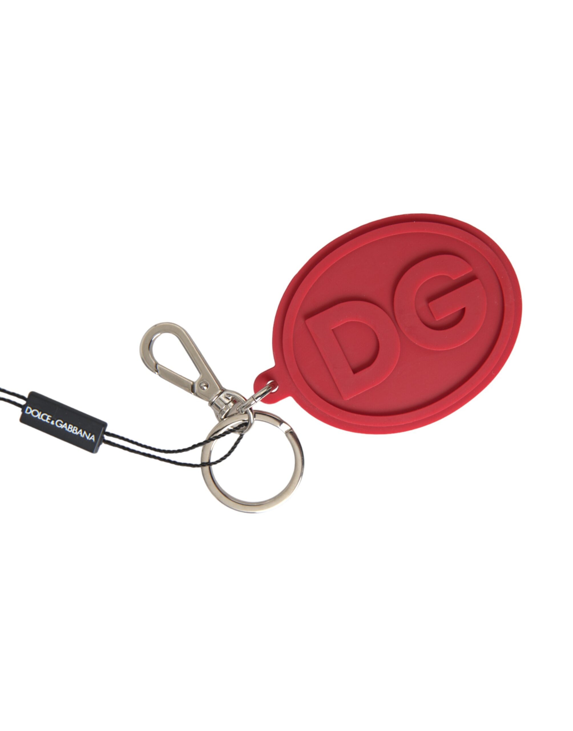 Dolce &amp; Gabbana Schlüsselanhänger mit DG-Logo aus rotem Gummi und silbernem Messing