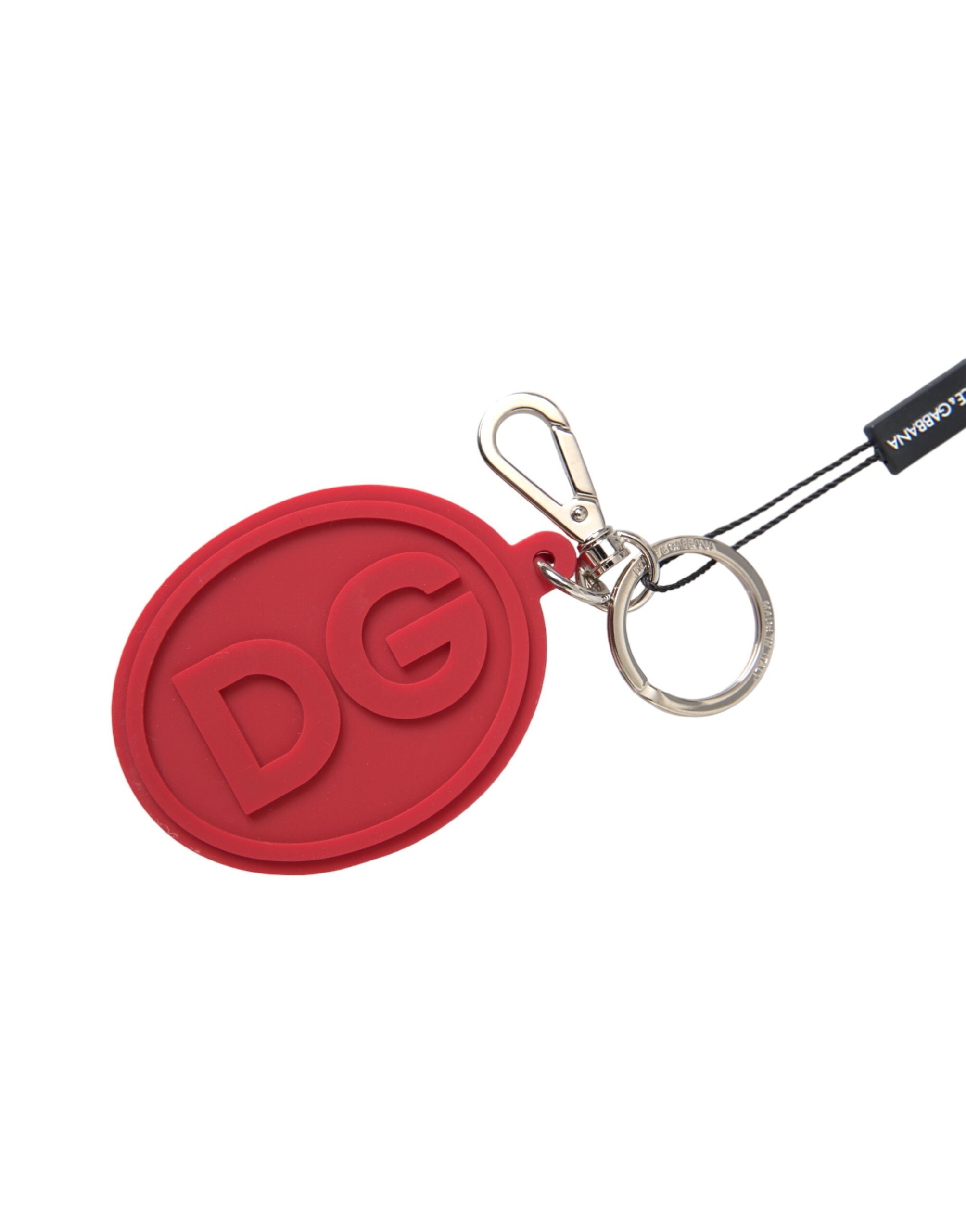 Dolce &amp; Gabbana Schlüsselanhänger mit DG-Logo aus rotem Gummi und silbernem Messing
