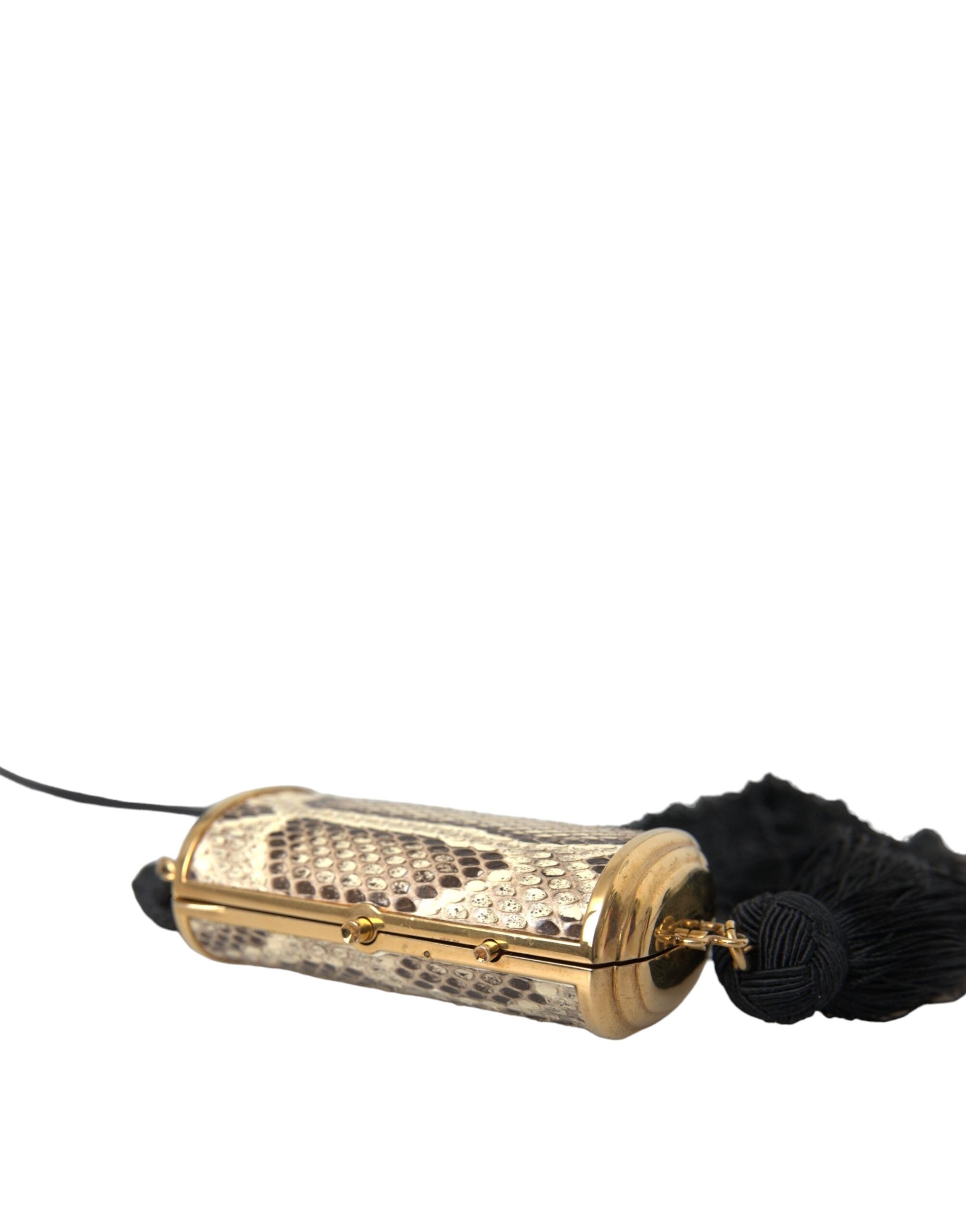 Dolce &amp; Gabbana – Make-up-Tasche aus exotischem Leder mit Mini-Spiegel und Quaste in Beige