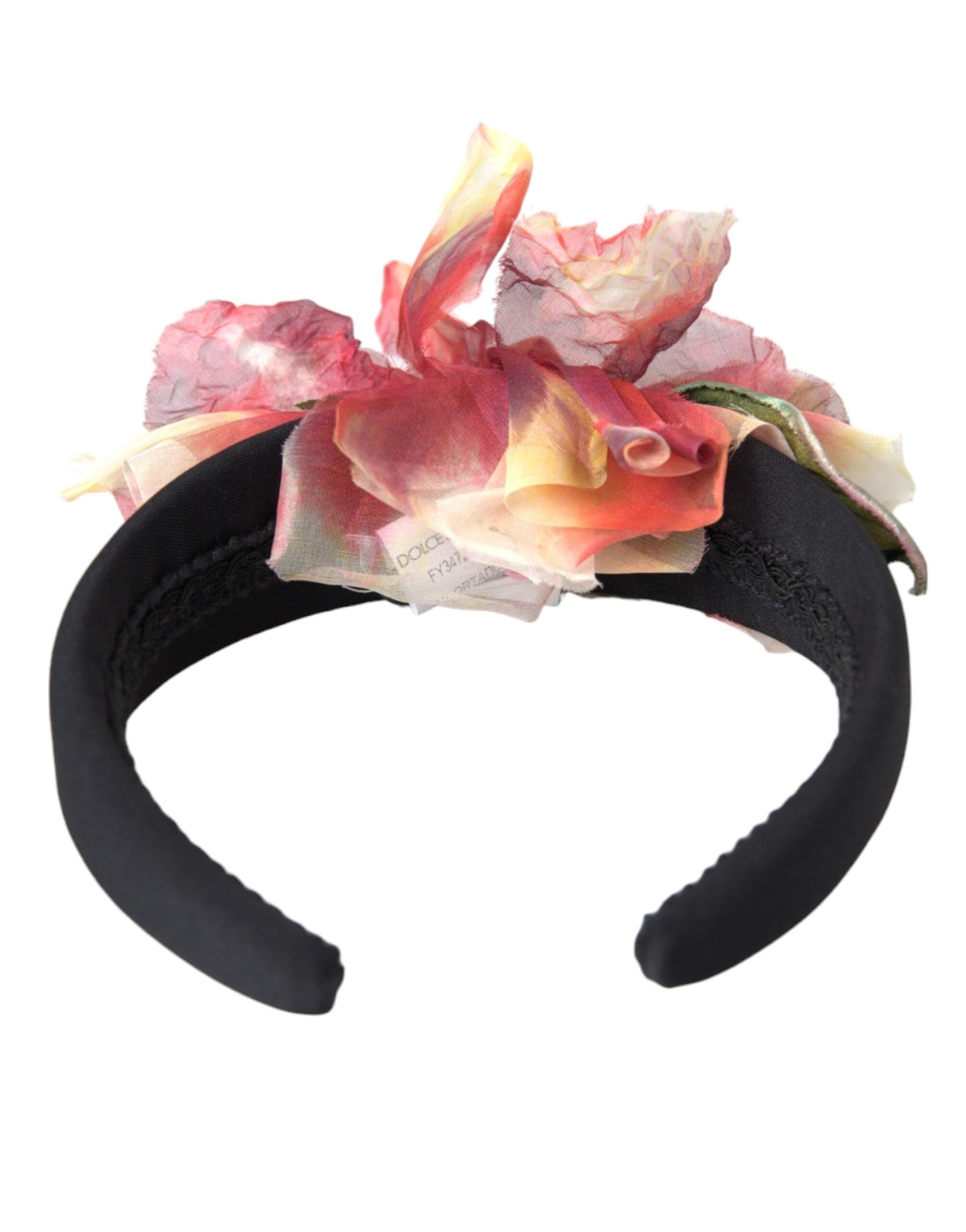 Dolce &amp; Gabbana Rose Pink Seide Floral Schwarz Tiara Frauen Haarband Diadem