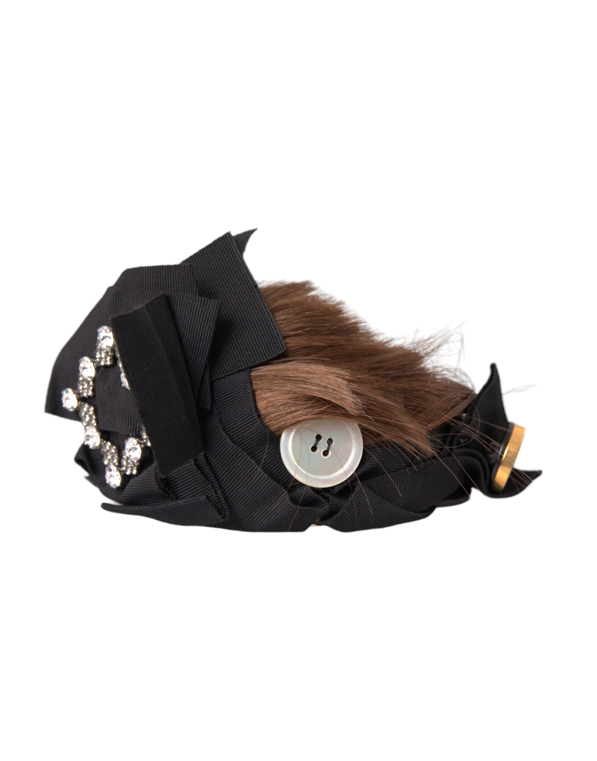 Dolce &amp; Gabbana Schwarz Kristall Knopf Braun Haar Frauen Stirnband Diadem