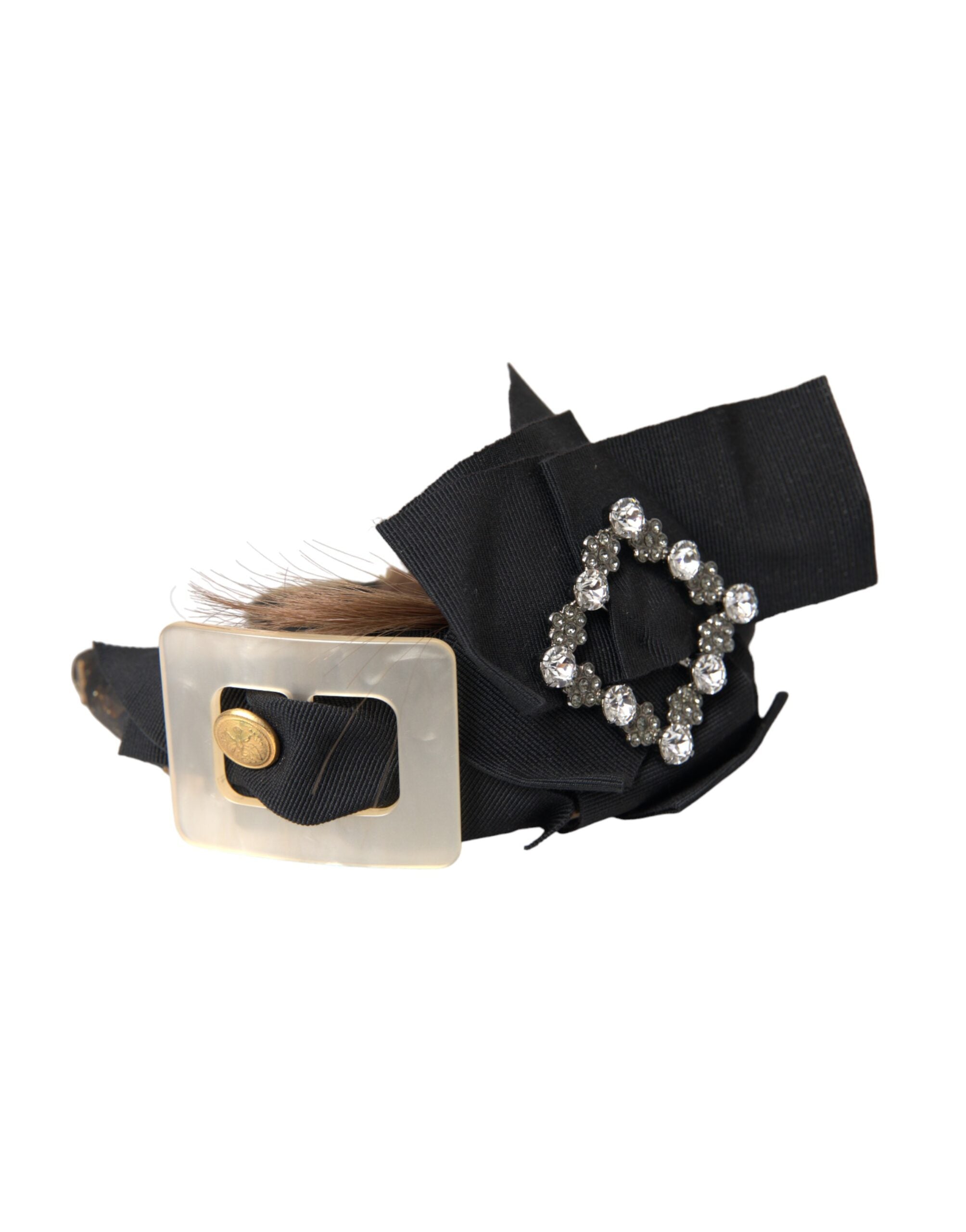 Dolce &amp; Gabbana Schwarz Kristall Knopf Braun Haar Frauen Stirnband Diadem