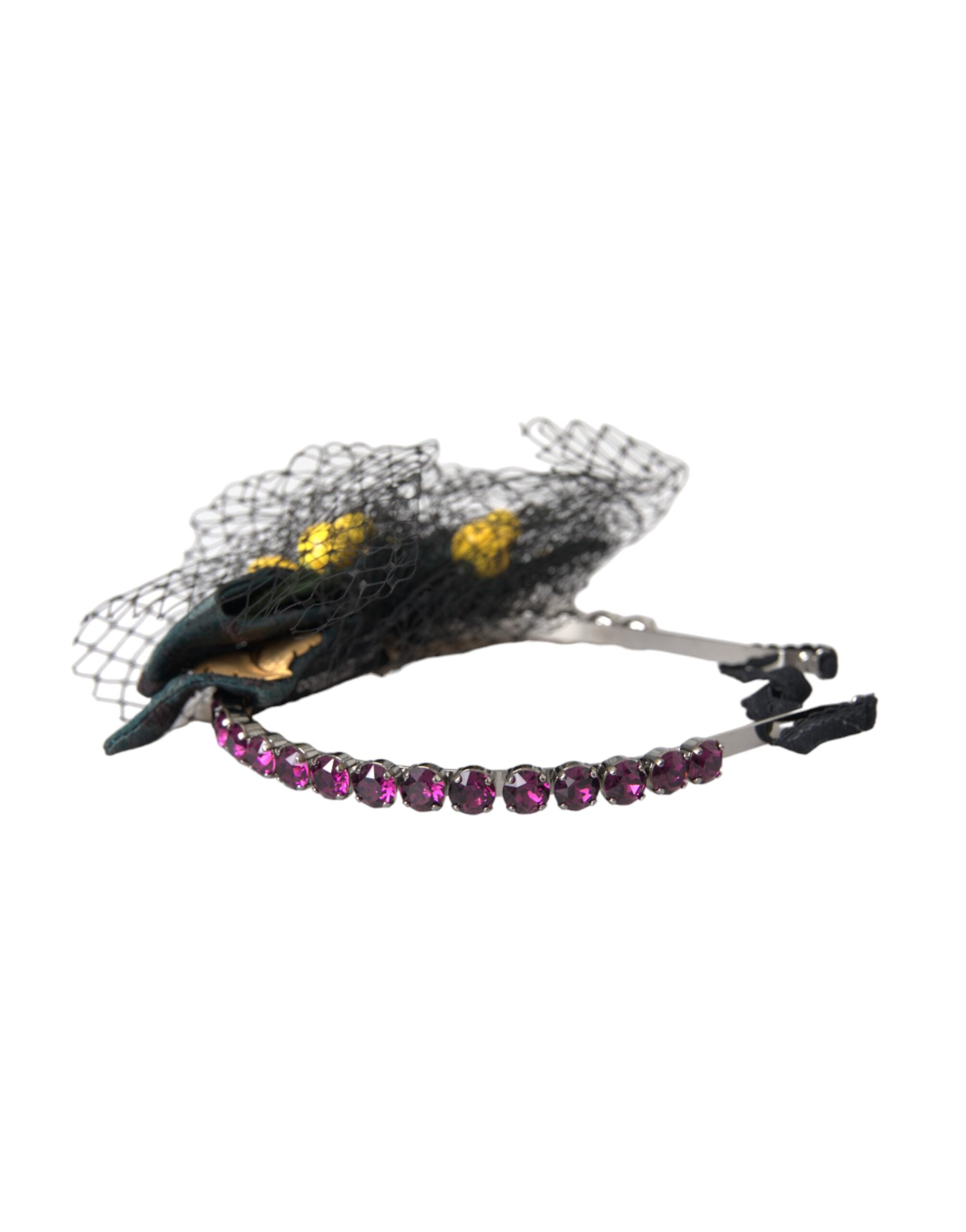 Dolce &amp; Gabbana Schwarze Zitronen Sizilien Lila Kristallnetz Stirnband Diadem