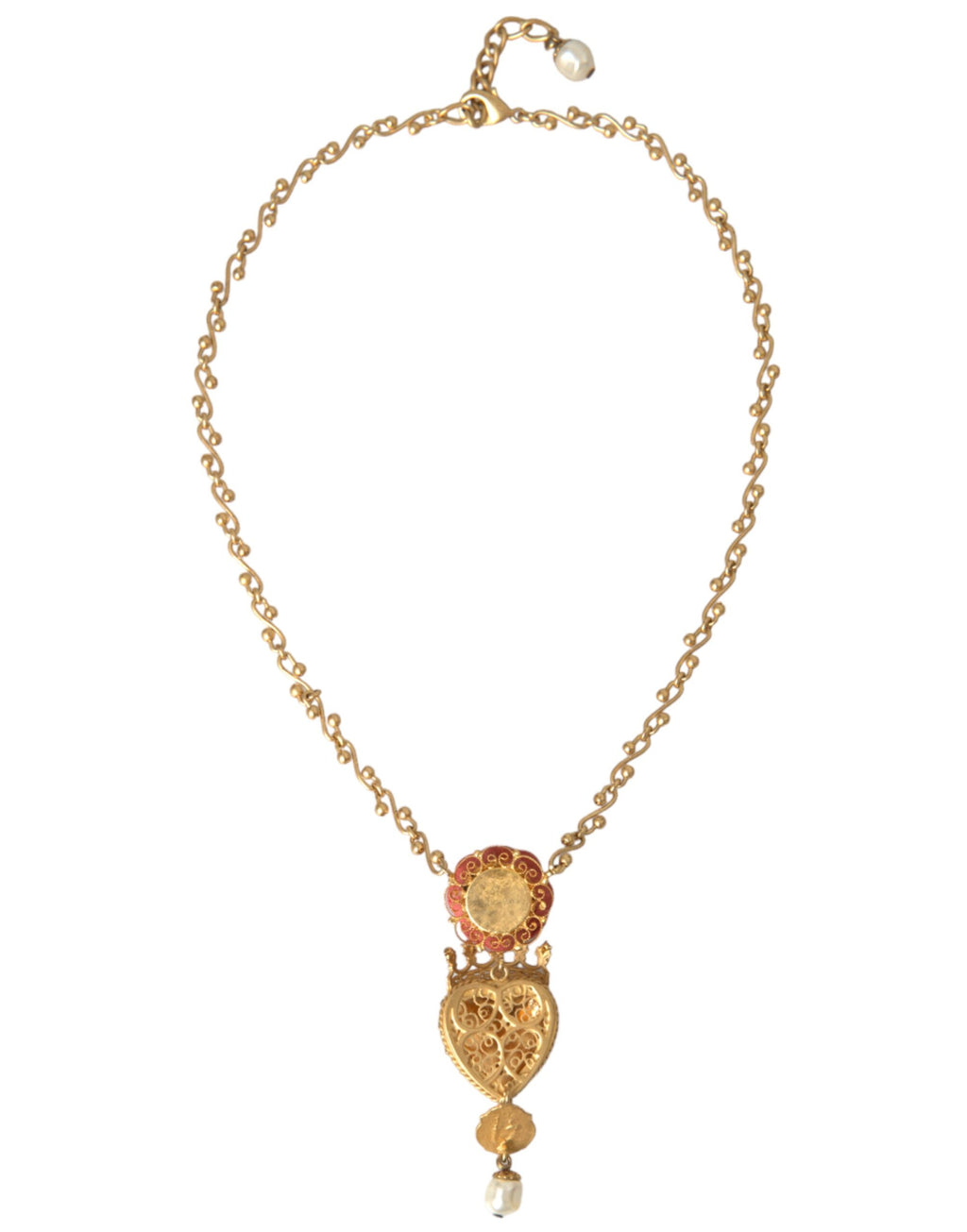 Dolce &amp; Gabbana – Halskette mit Rosen- und Kristallanhänger „Sacred Heart“ aus goldener Messingkette
