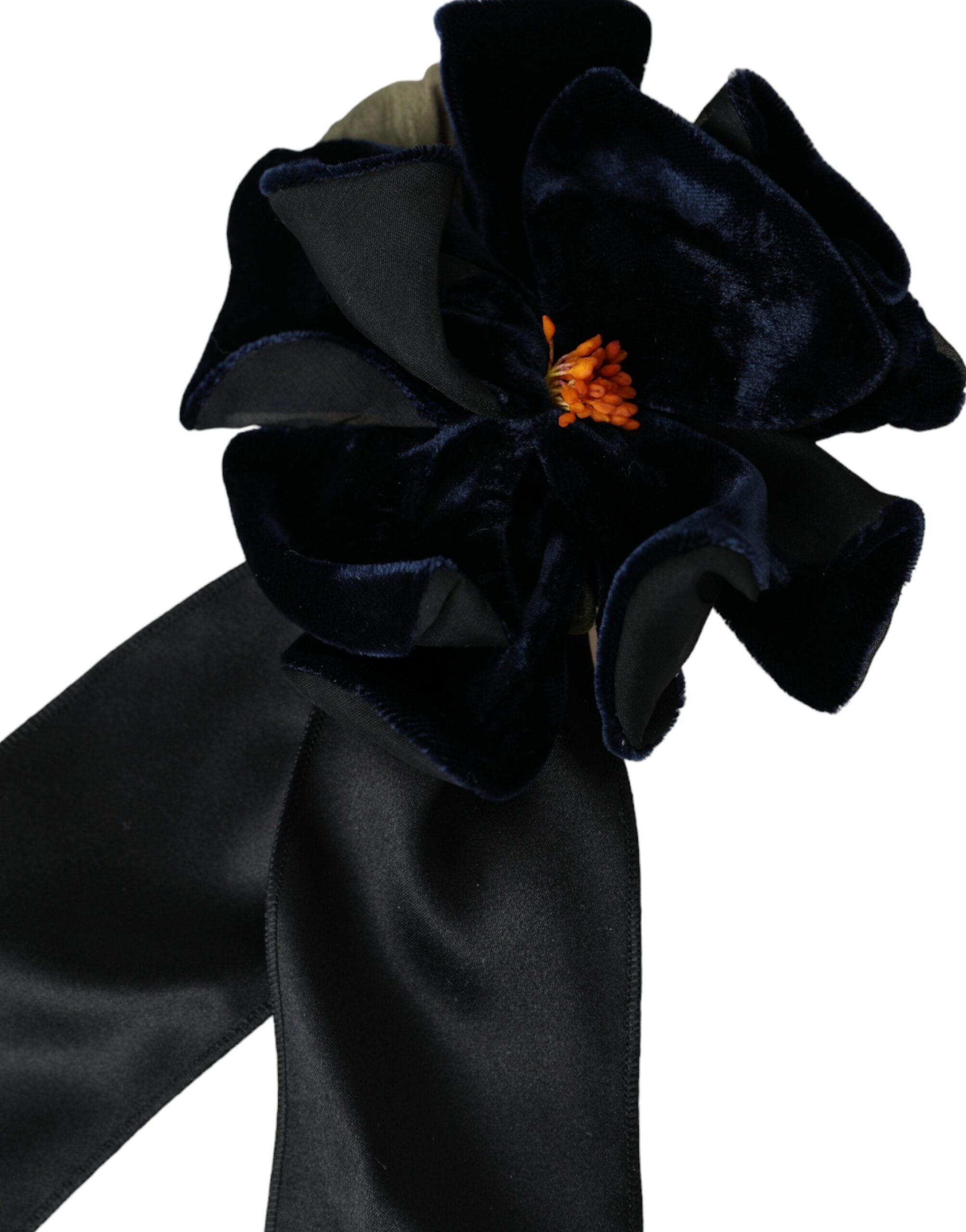 Dolce &amp; Gabbana Haarnadel mit Blumenmuster, schwarze Seide, goldenes Messing