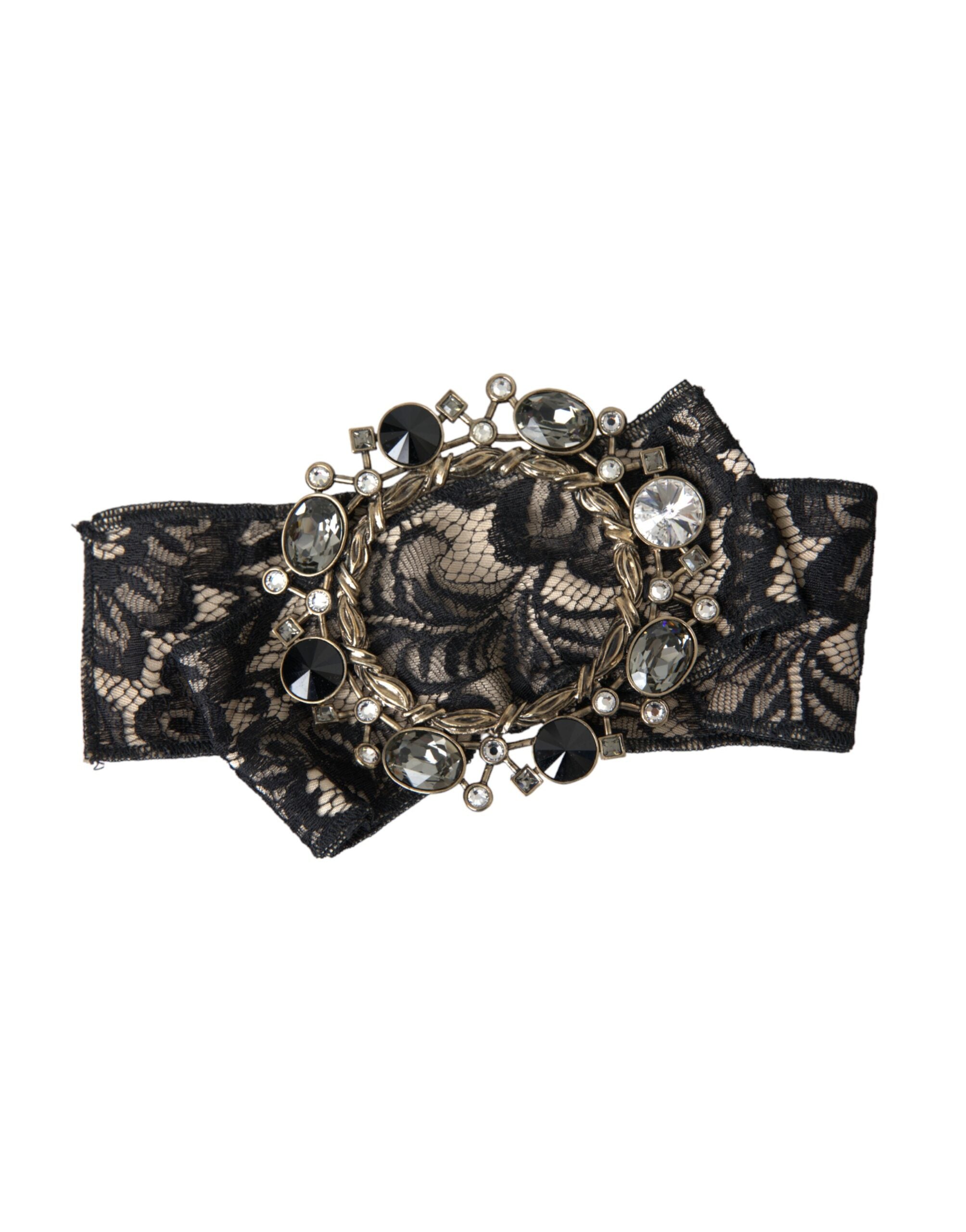 Dolce &amp; Gabbana Schwarze Haarnadel mit handgefertigter Brosche und Kristallen