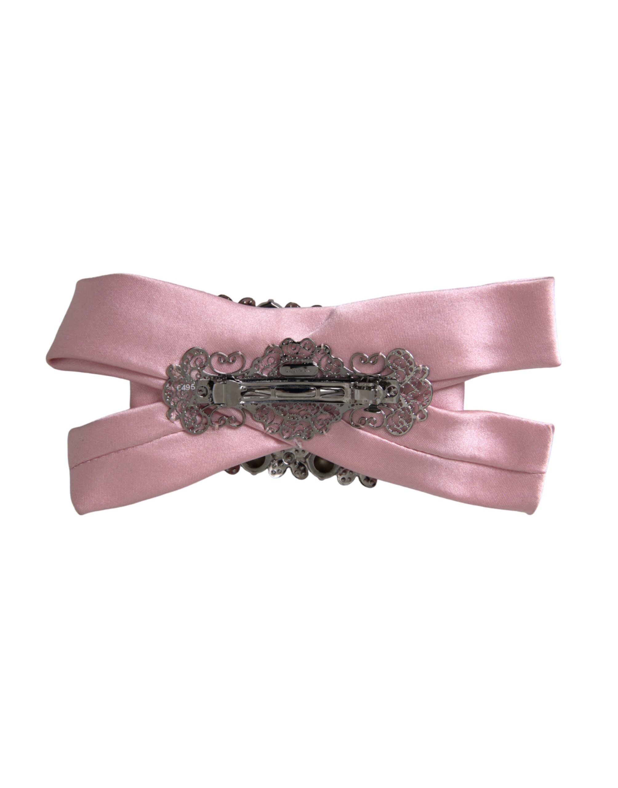 Dolce &amp; Gabbana Rosa Satin Kristall Schmuck Brosche Haarnadel