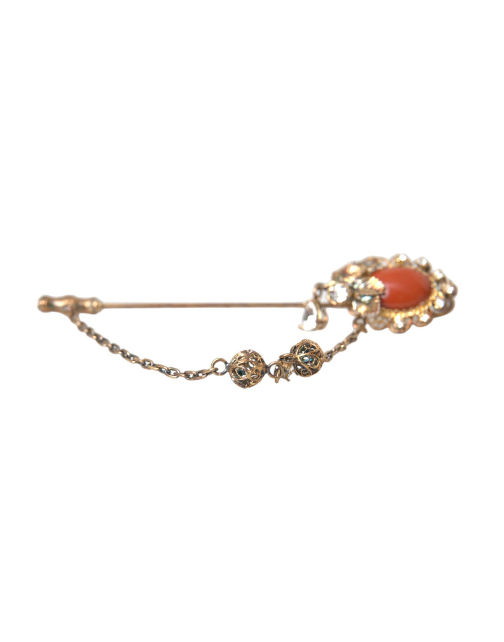 Dolce &amp; Gabbana Gold Messing Kristall Kette 925 Sterling Silber Pin Brosche
