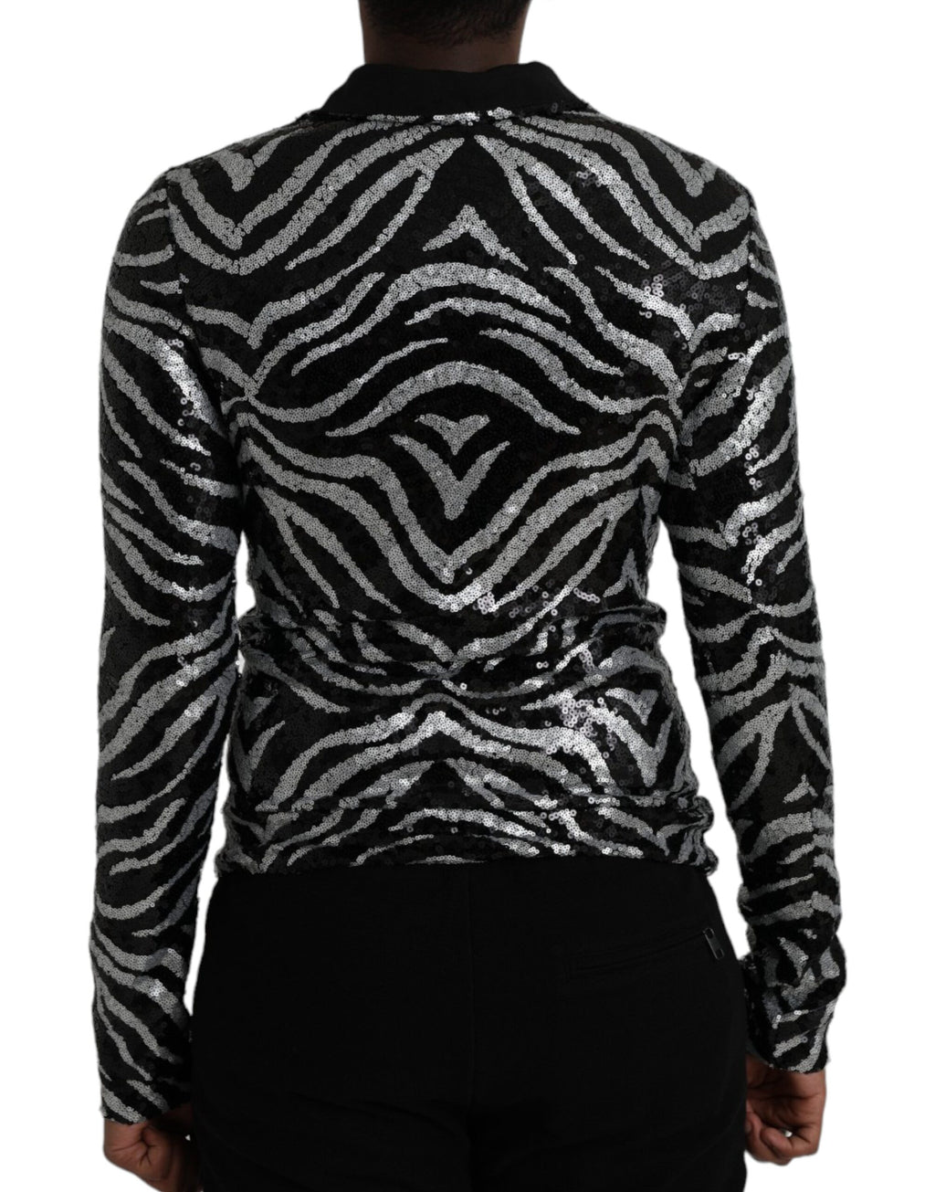 Dolce &amp; Gabbana Schwarz-silberner Polyesterpullover mit Pailletten