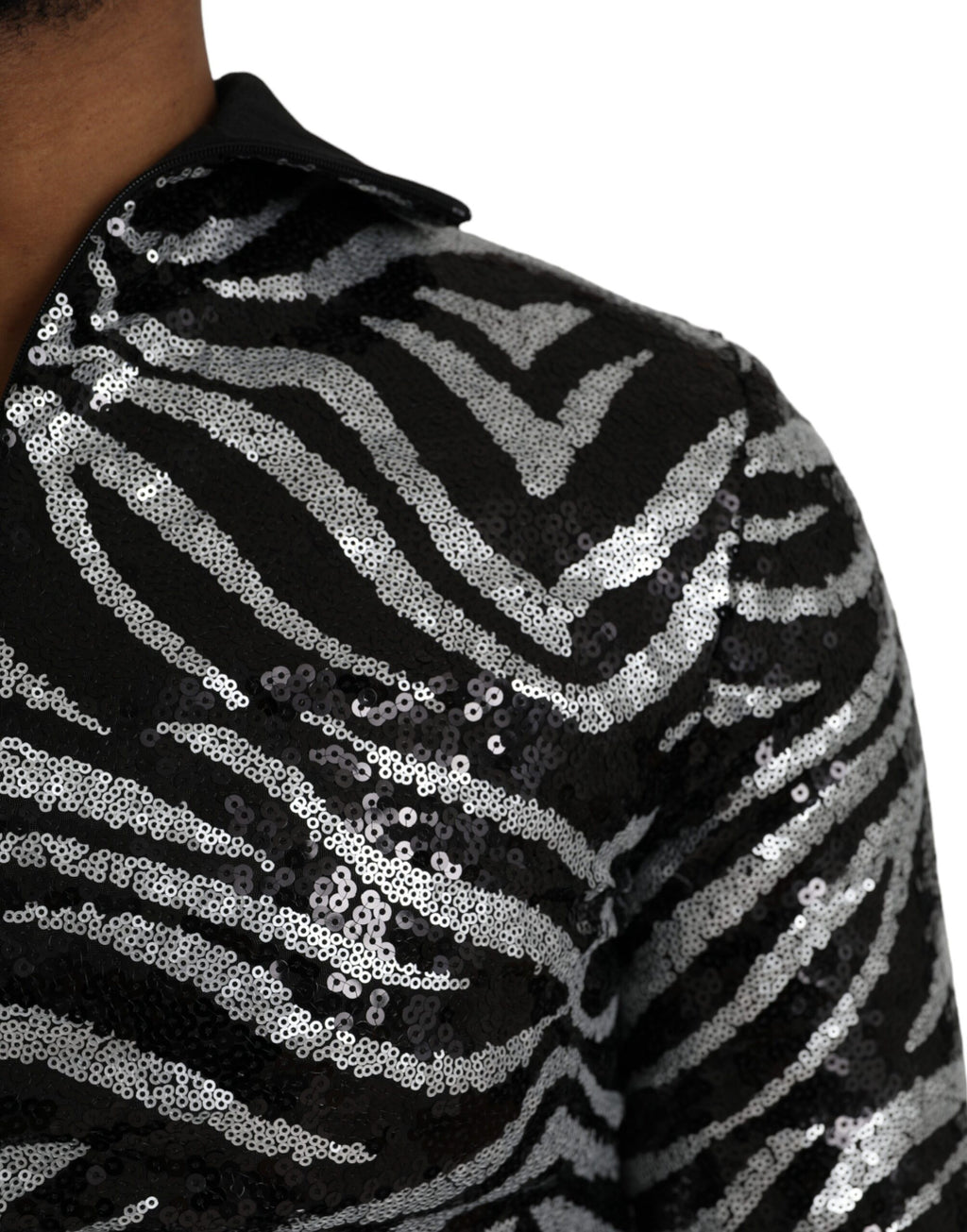 Dolce &amp; Gabbana Schwarz-silberner Polyesterpullover mit Pailletten