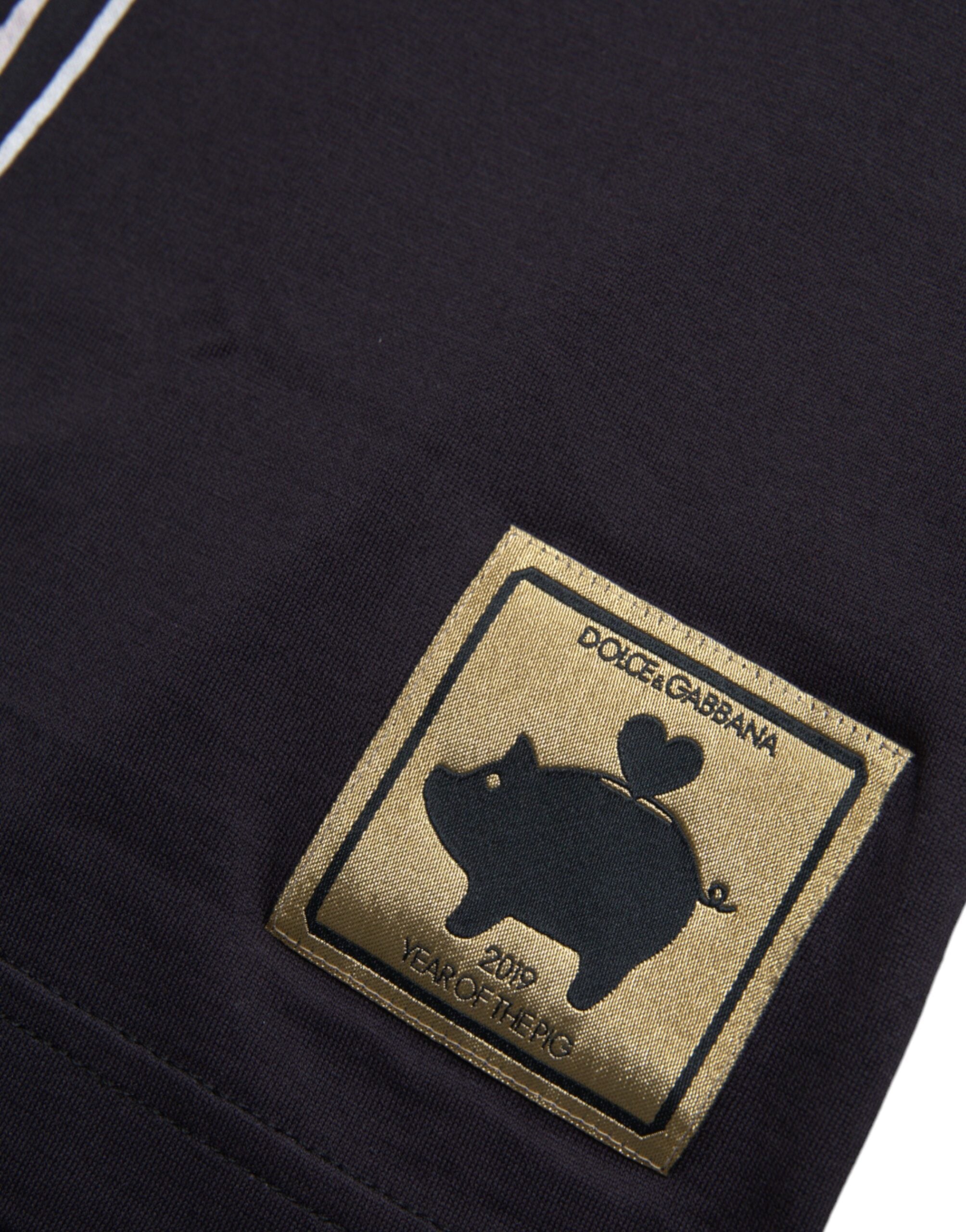 Dolce &amp; Gabbana – Schwarzes Baumwoll-T-Shirt „Jahr des Schweins 2019“