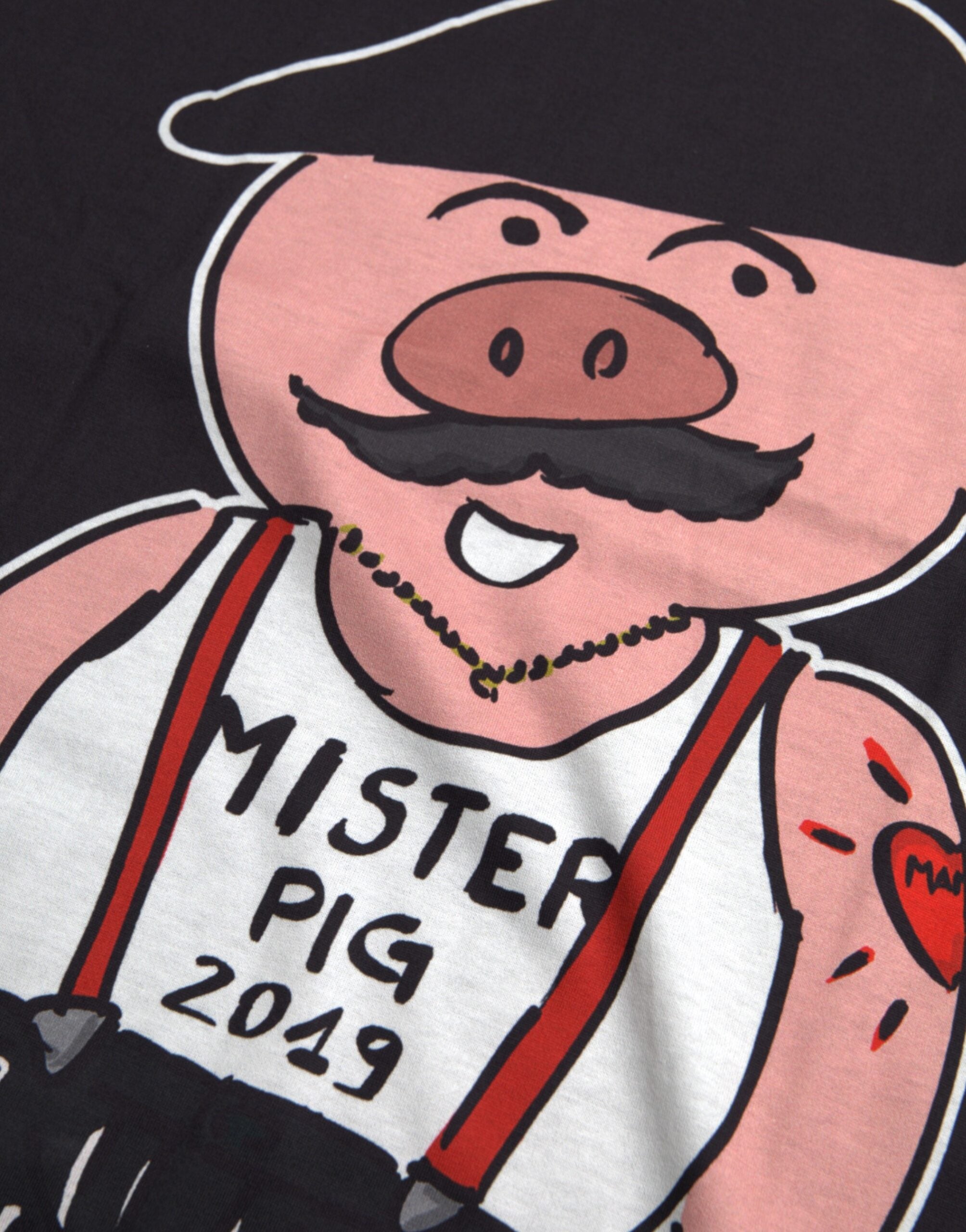 Dolce &amp; Gabbana – Schwarzes Baumwoll-T-Shirt „Jahr des Schweins 2019“