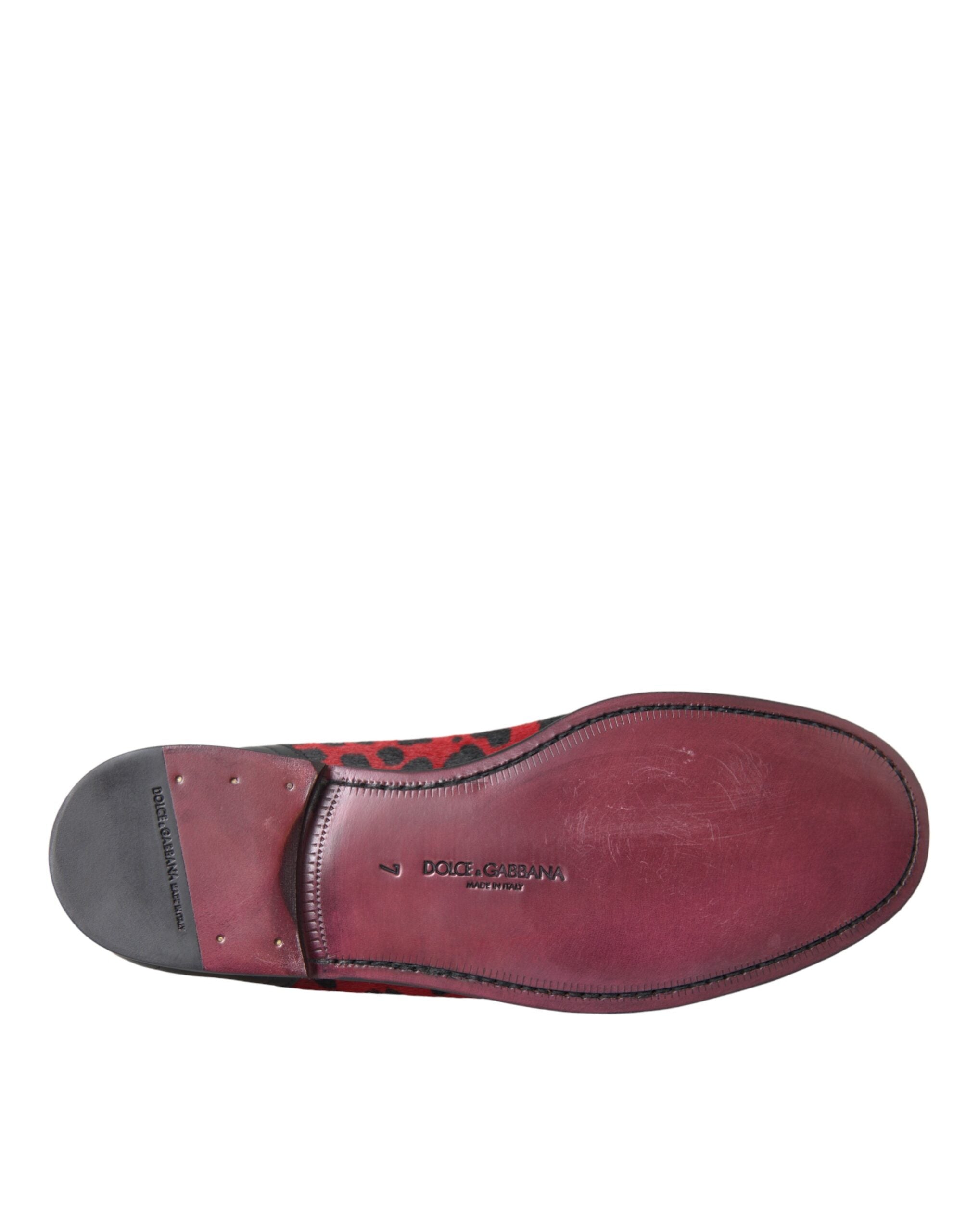 Dolce &amp; Gabbana Rot Schwarz Leopard DG Loafers Formelle Herrenschuhe