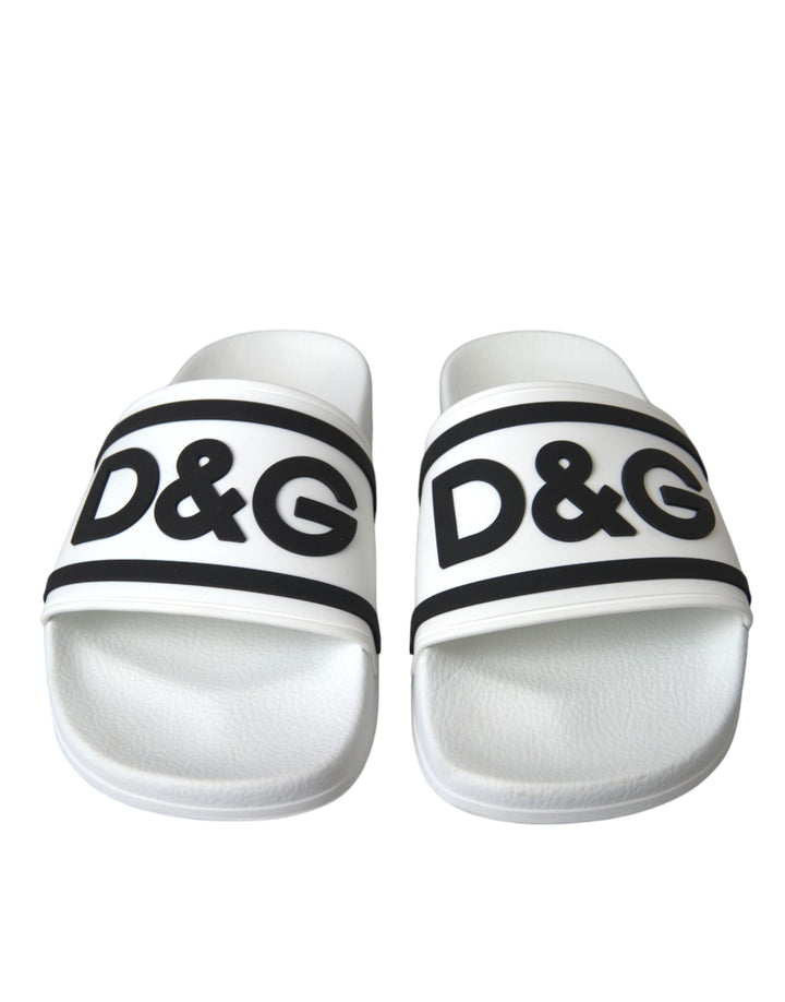 Dolce &amp; Gabbana Weiß Schwarz Sandalen Gummi Beachwear Schuhe